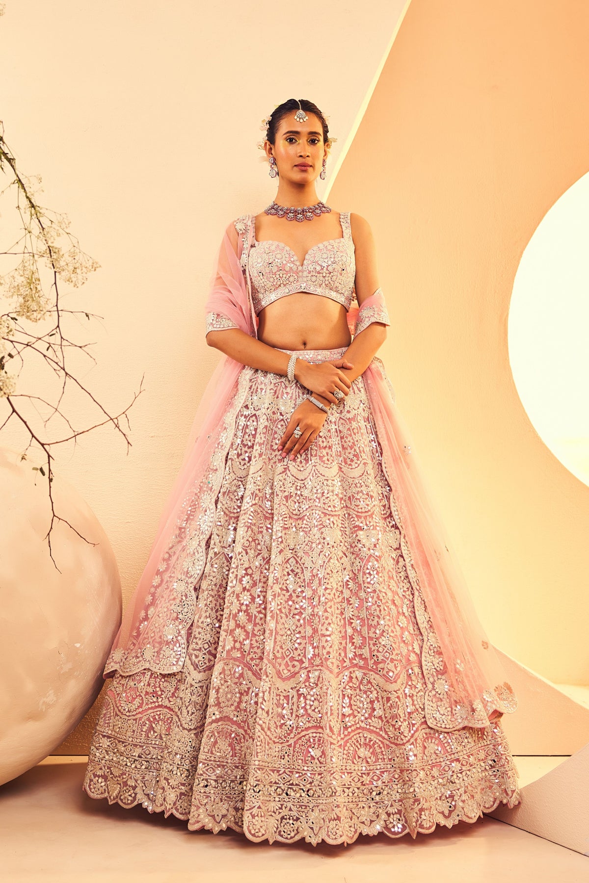 Carnation Pink Mirror Lehenga