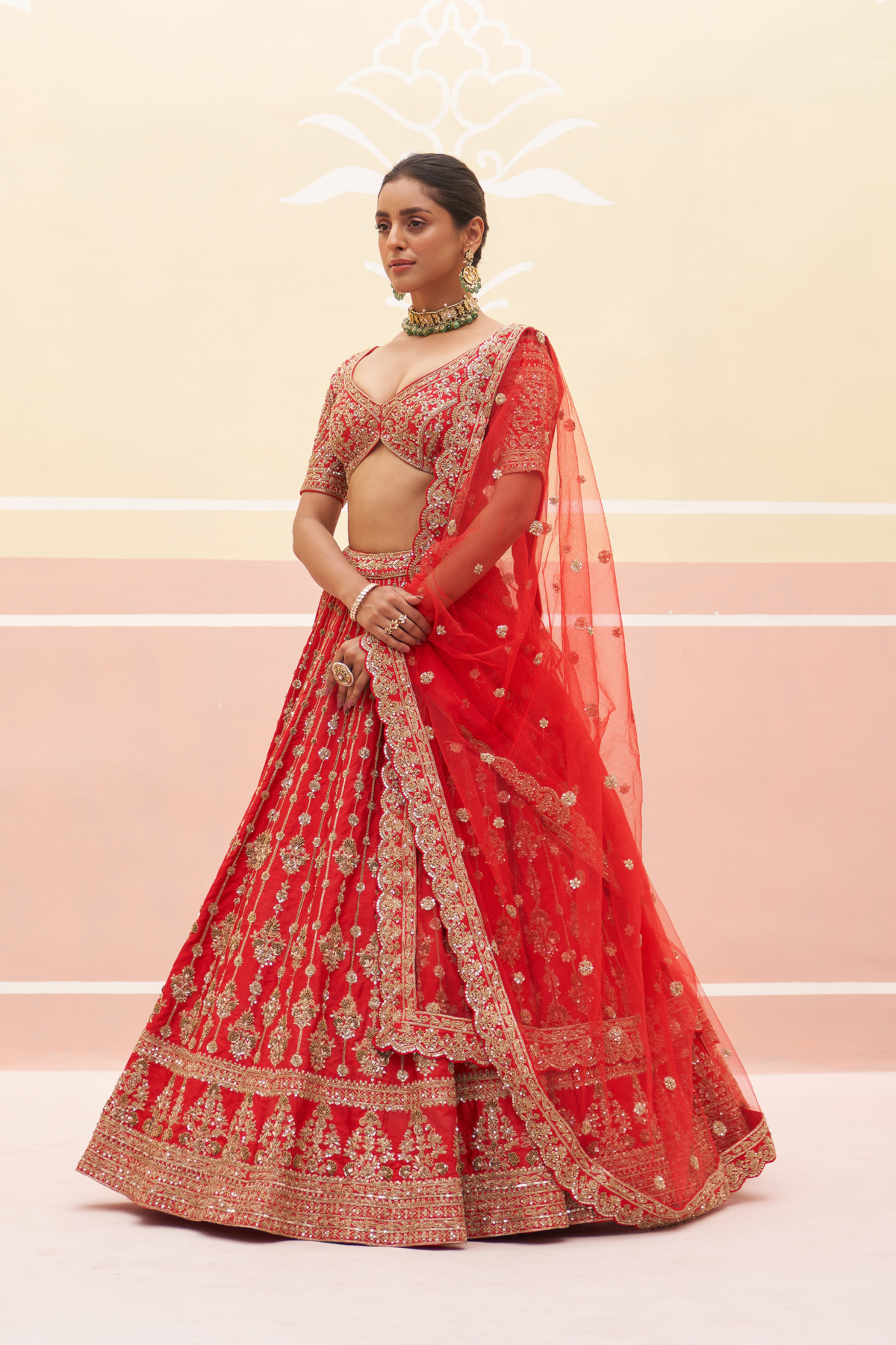 Red Raw Silk Lehenga Set