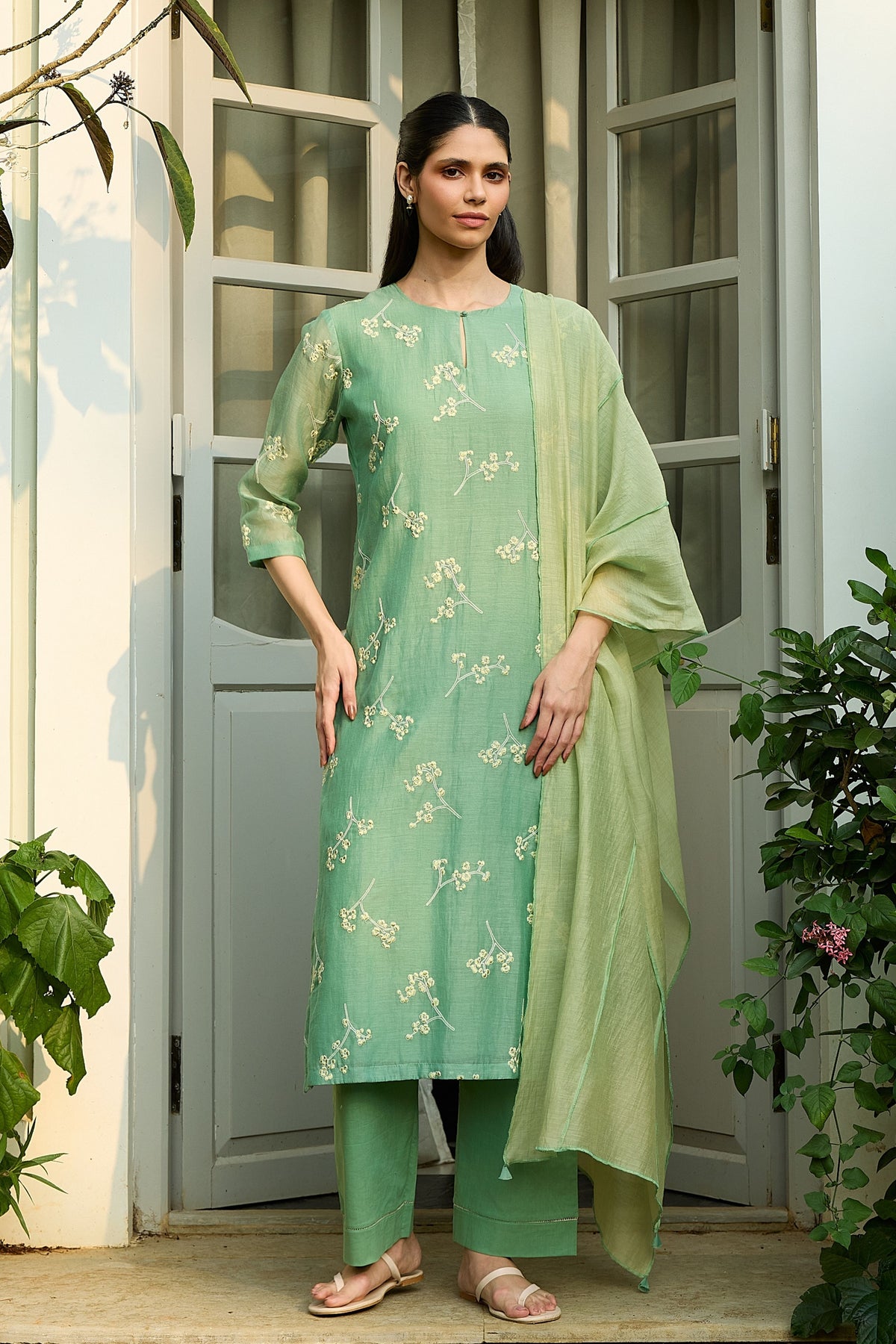 Verdant Floral Embroidered Kurta Set