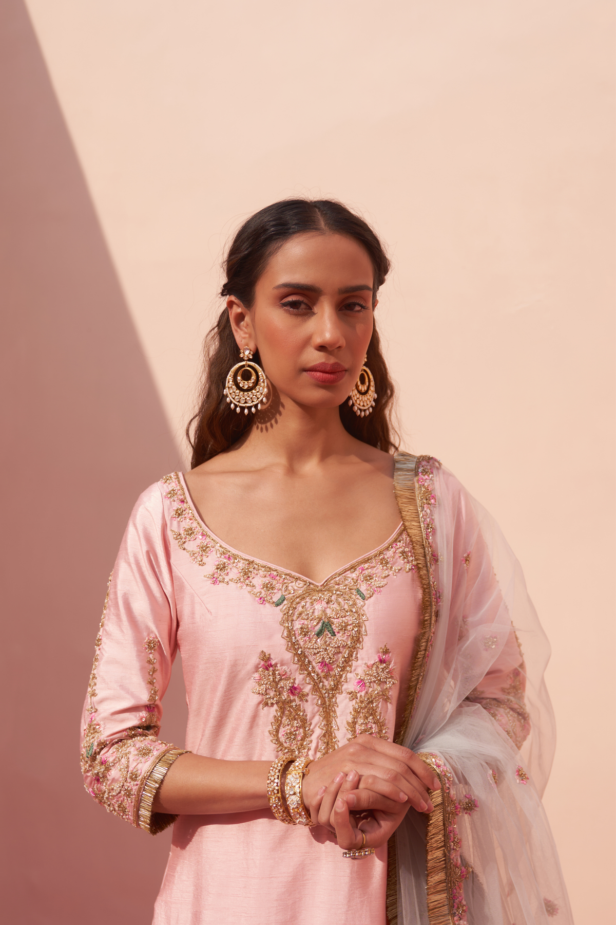 Pink Raw Silk Sharara Set