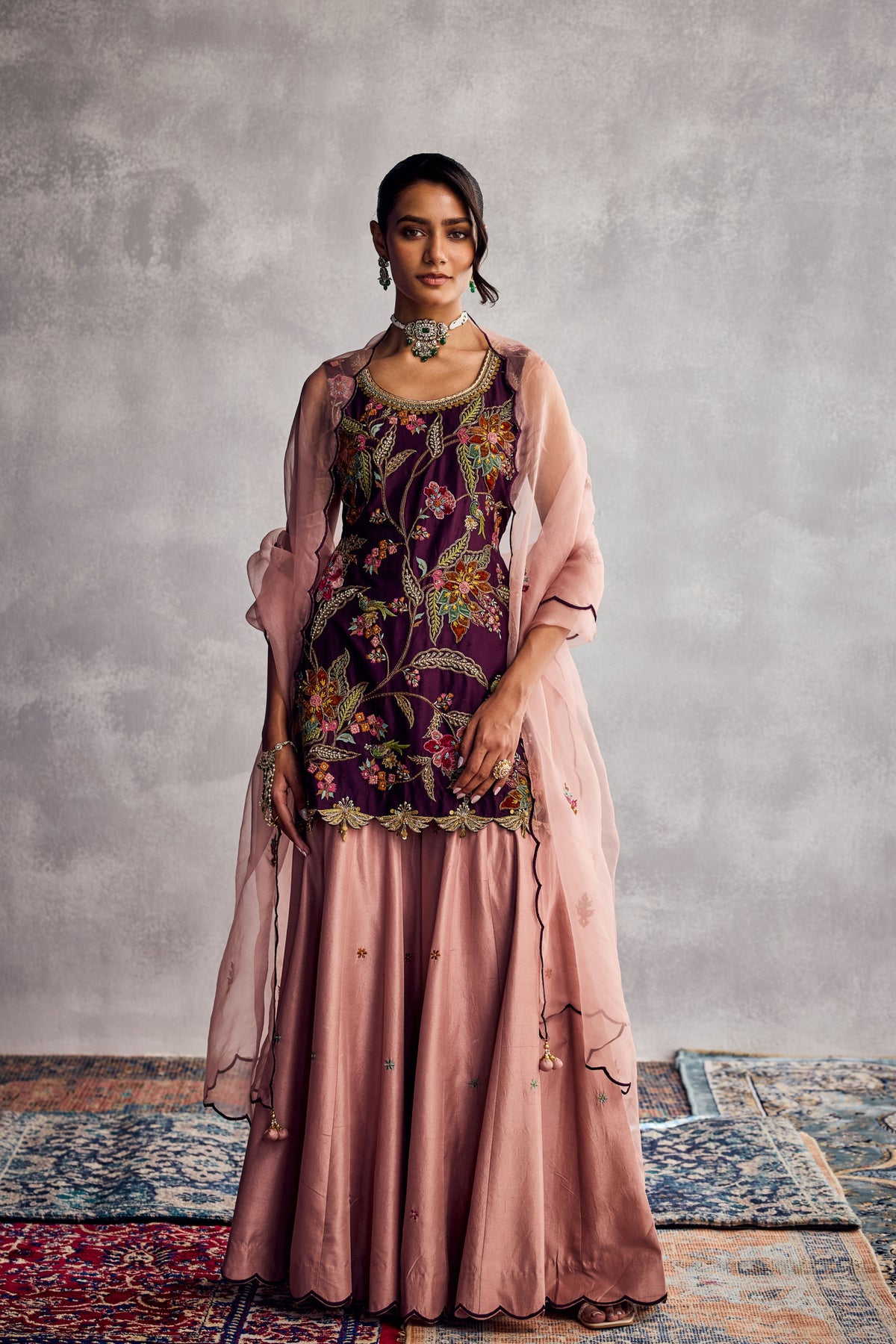 Dark Purple Sharara Set