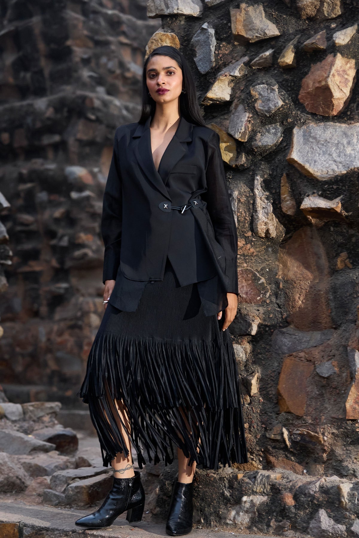 Black Side-tie Blazer Shirt