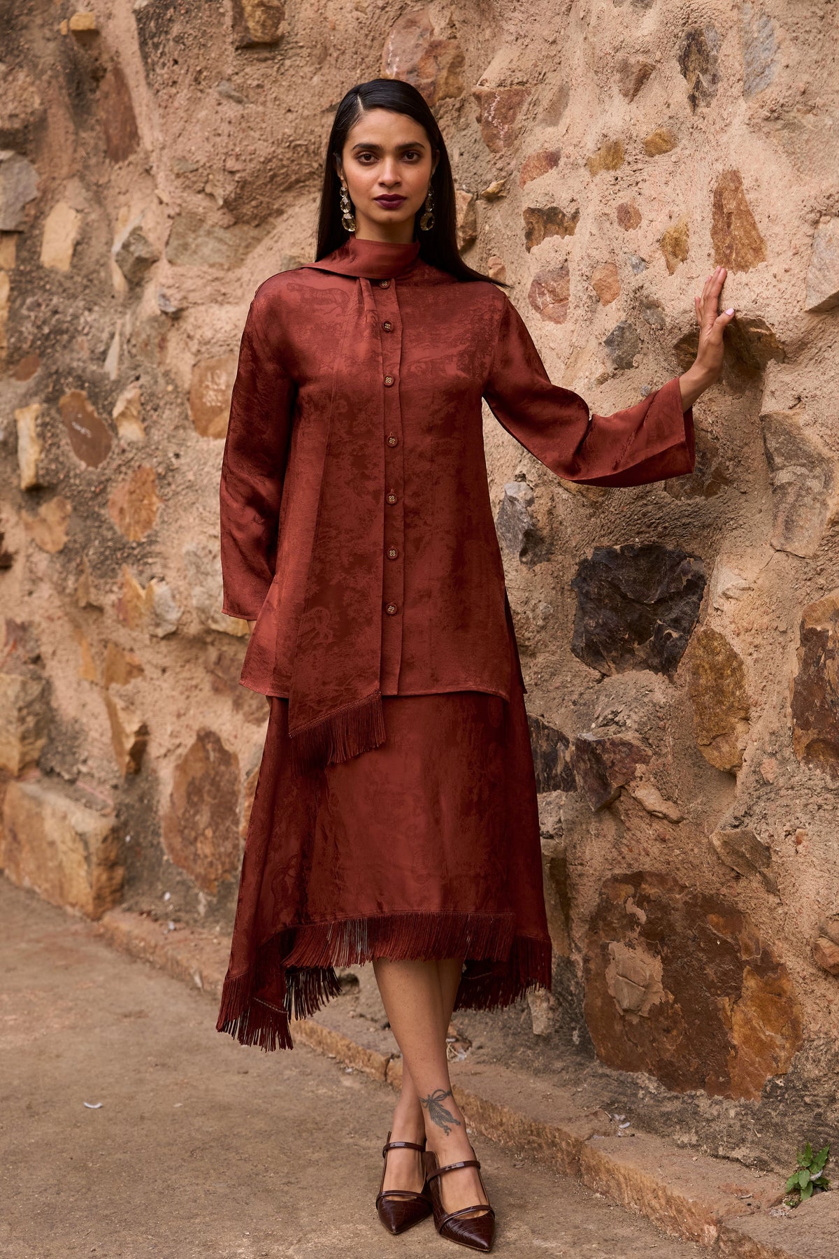 Umber Fringe Skirt Set