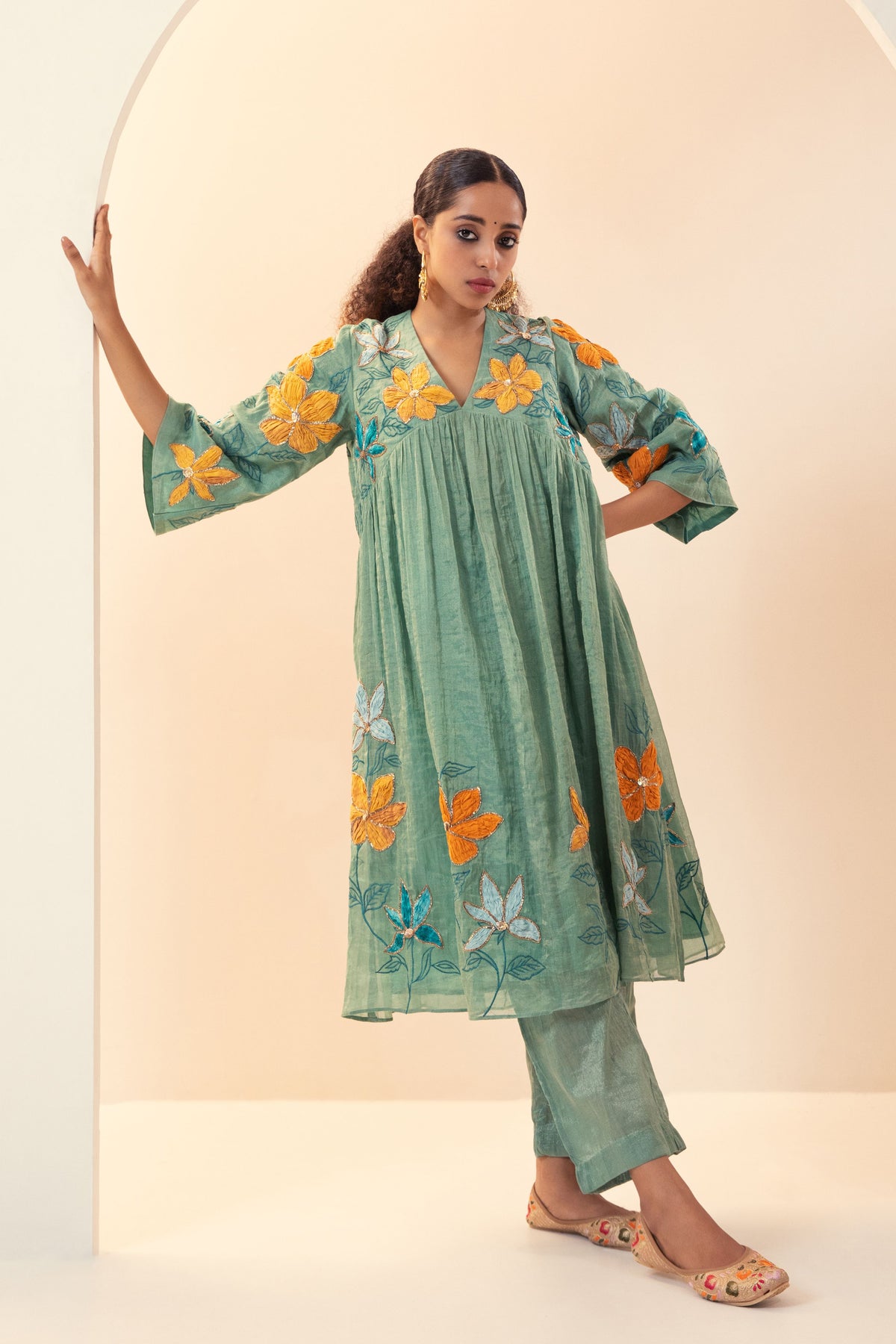 Teal Chanderi Tissue Tunic
