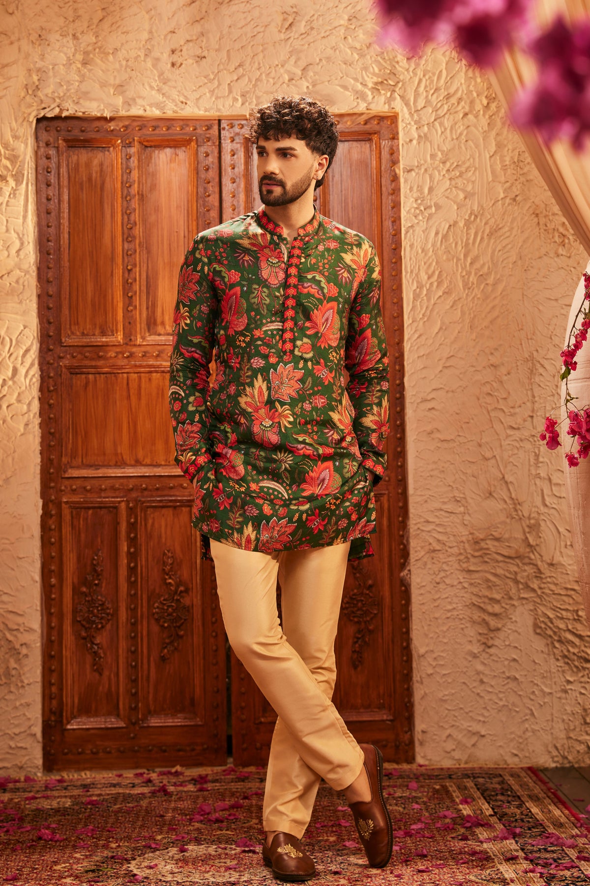 Evan Floral Green Mens Kurta