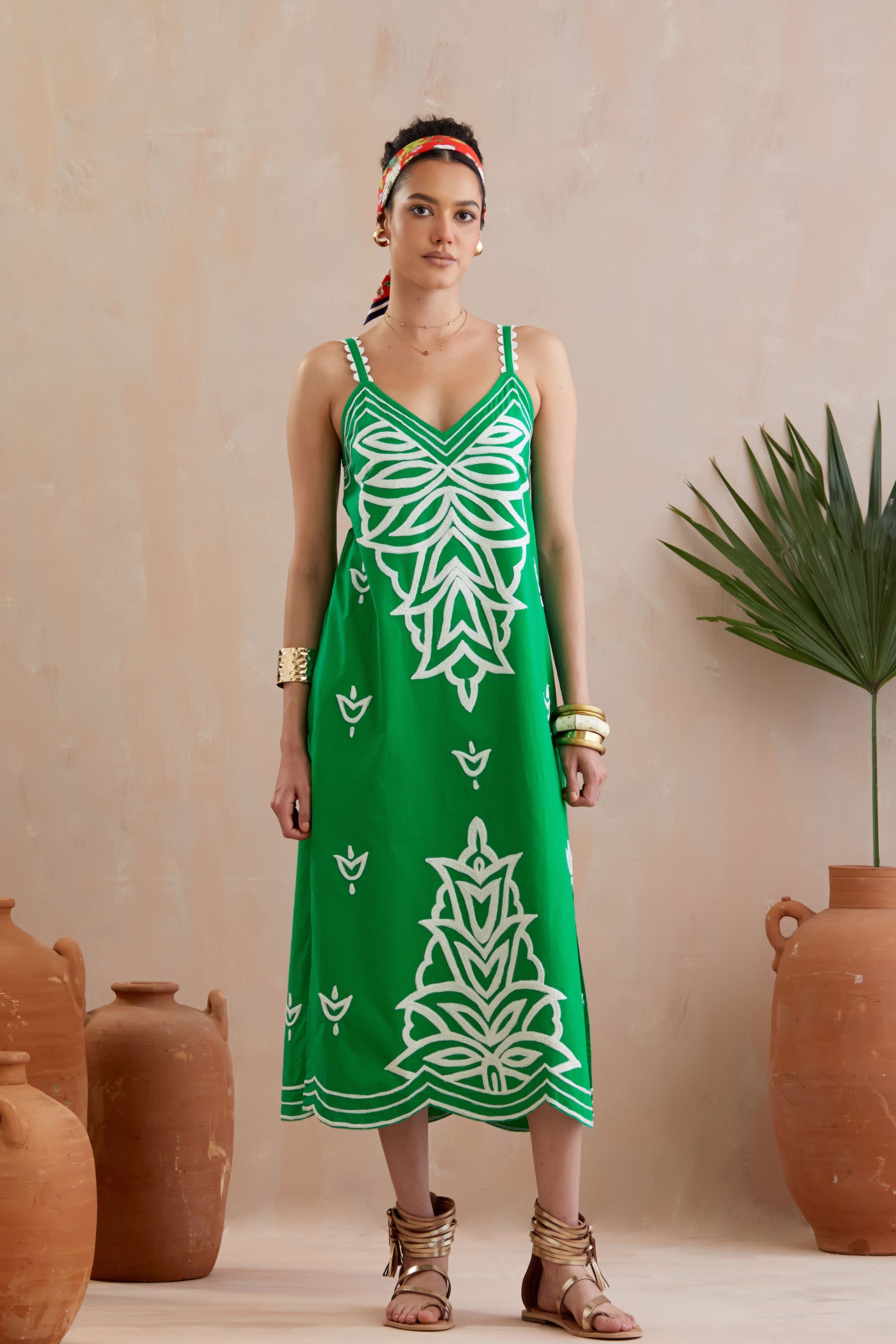 Indian Summer Story - Avocado Green Midi Dress - Elahe Indian Summer Story - Avocado Green Midi Dress - Elahe