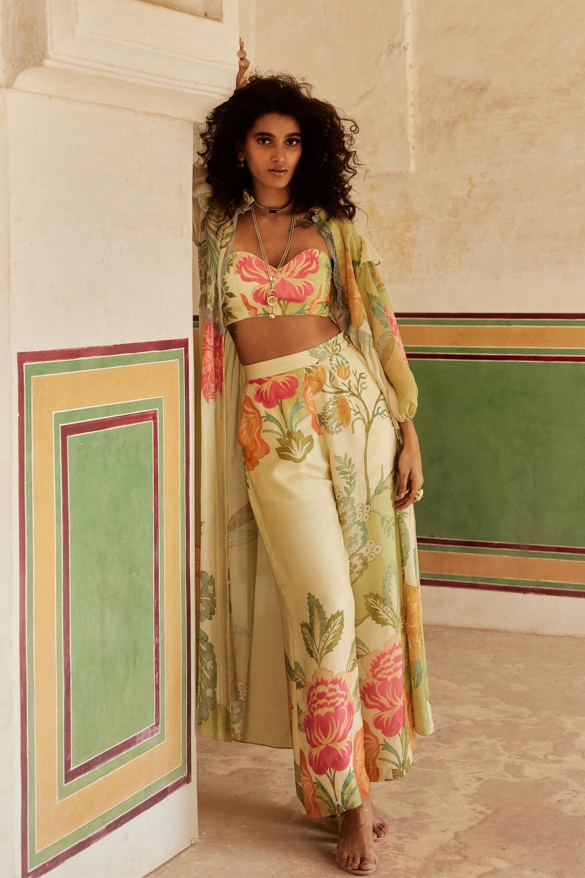 Printed Pastel Green Jacket Set