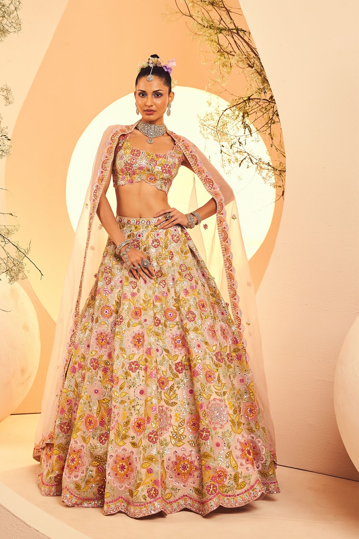 Ivory Aplique Lehenga