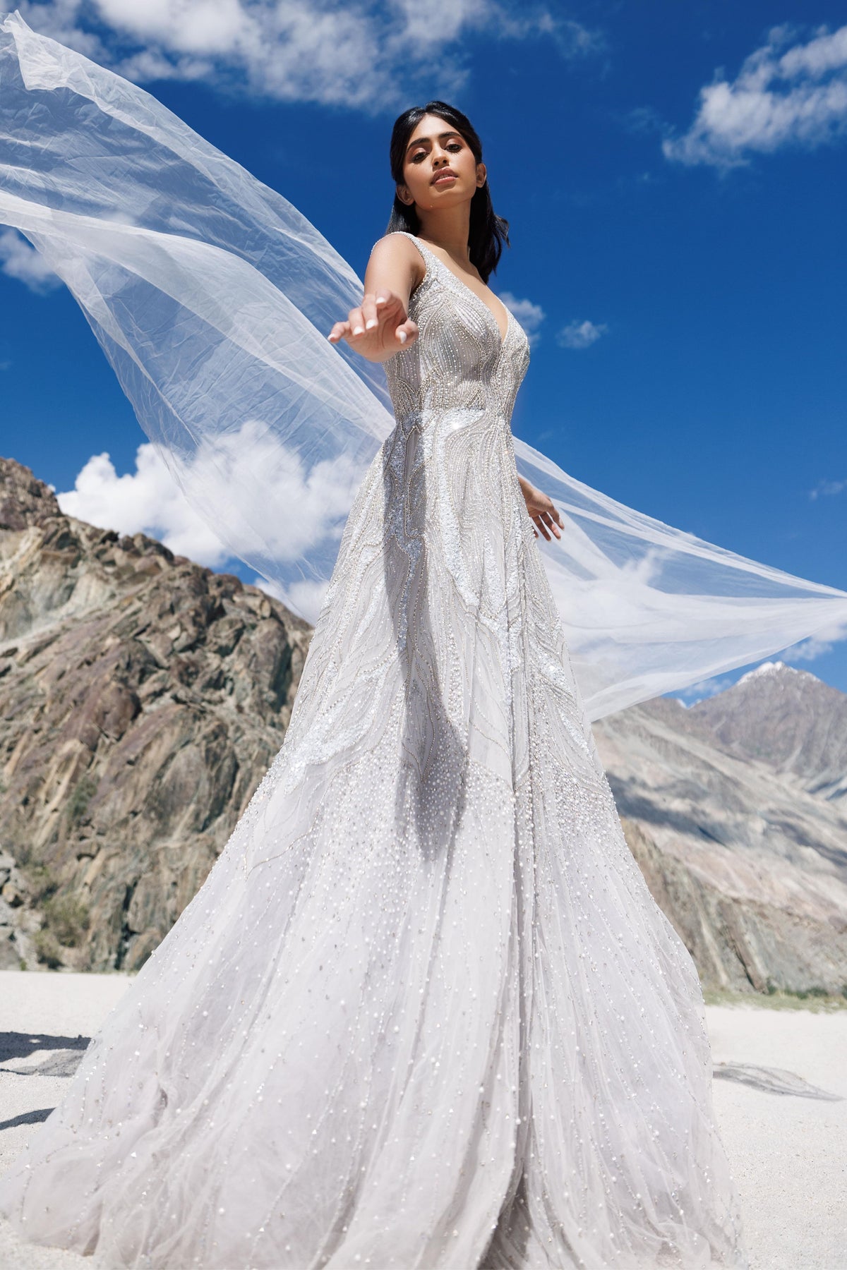Icy blue flare gown