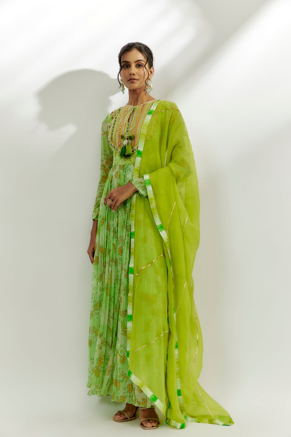 Lime Green Embroidered Anarkali Set