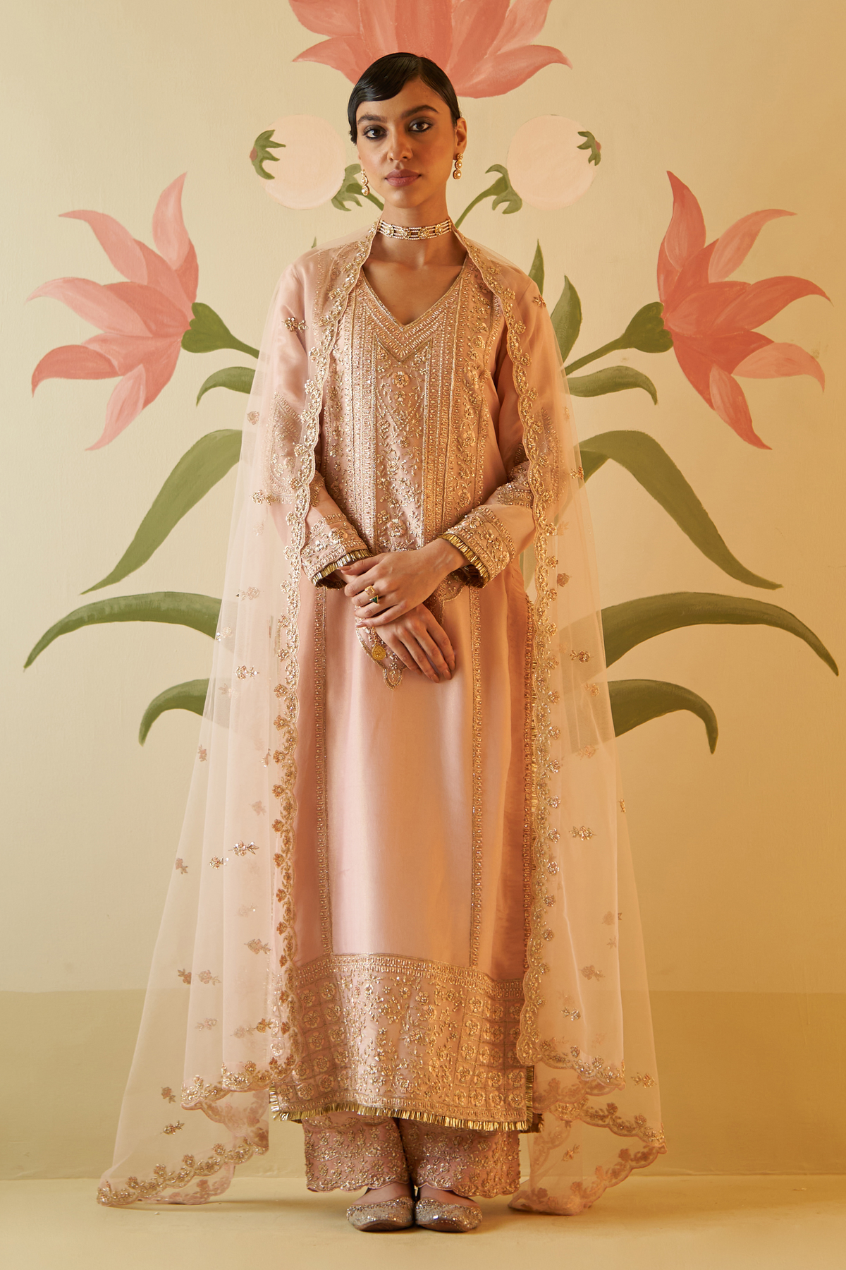 Peach Tissue Kurta Set