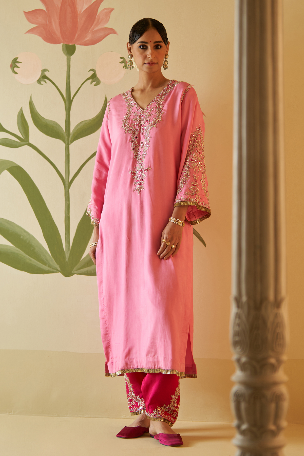 Pink Silk Choga Set