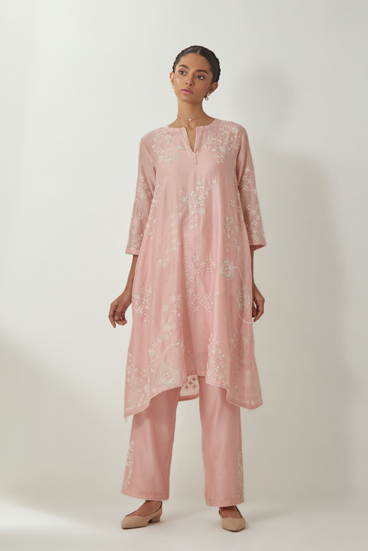 Pink Silk Chanderi Kurta Set