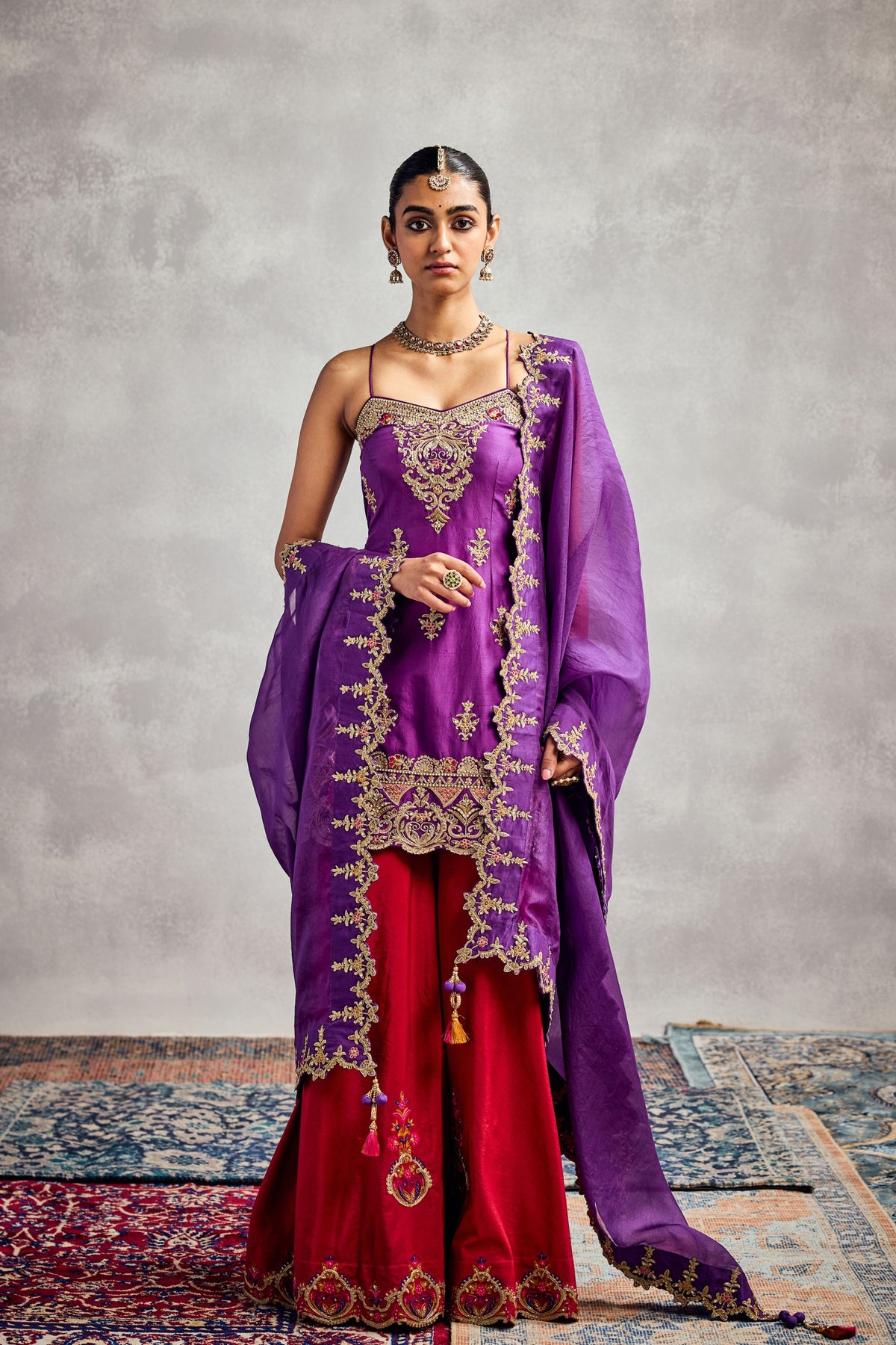 Purple and Red Sharara Set