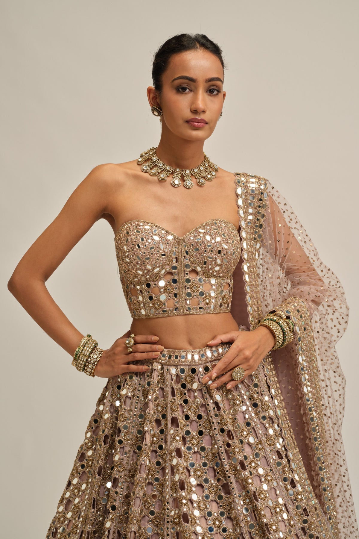 Ash Pink Dense Lehenga Set
