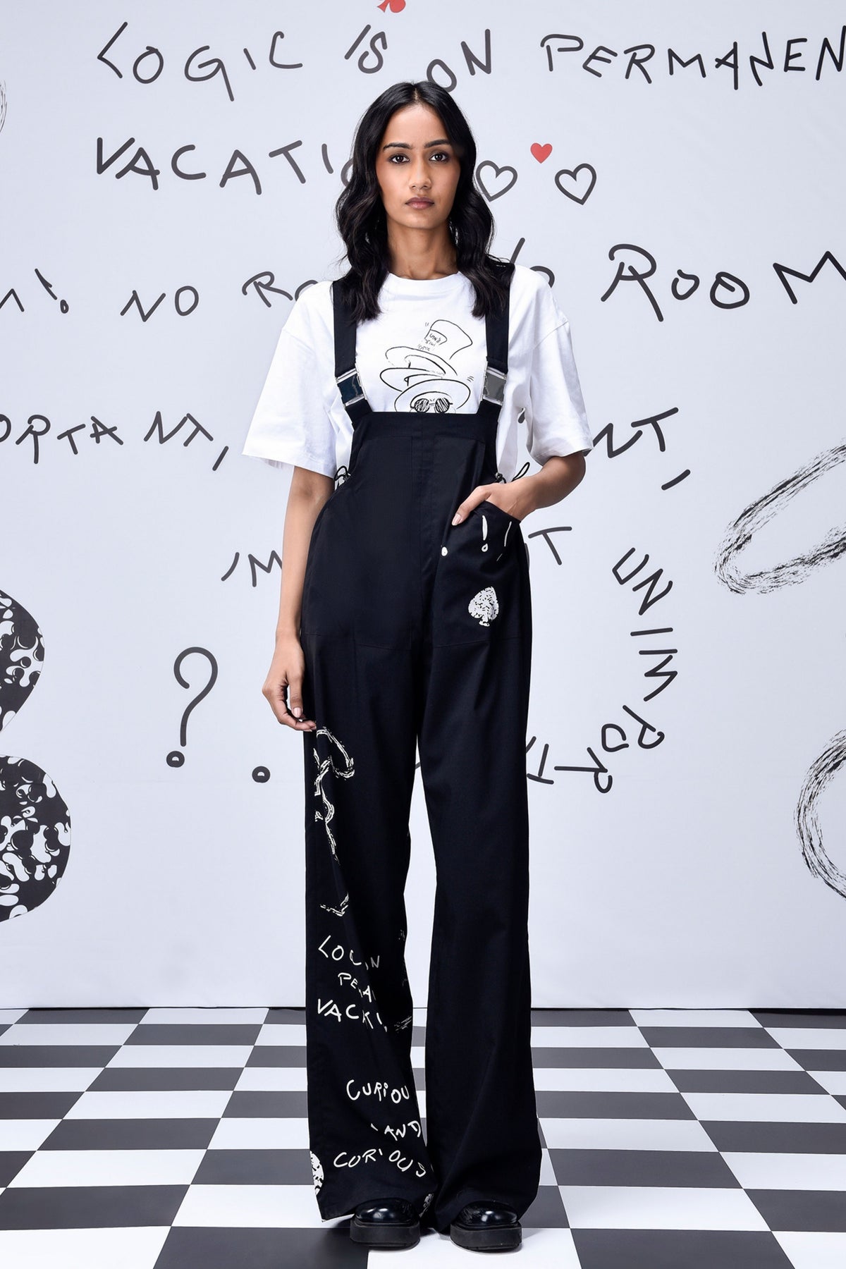 Women Scribble Text Dungaree