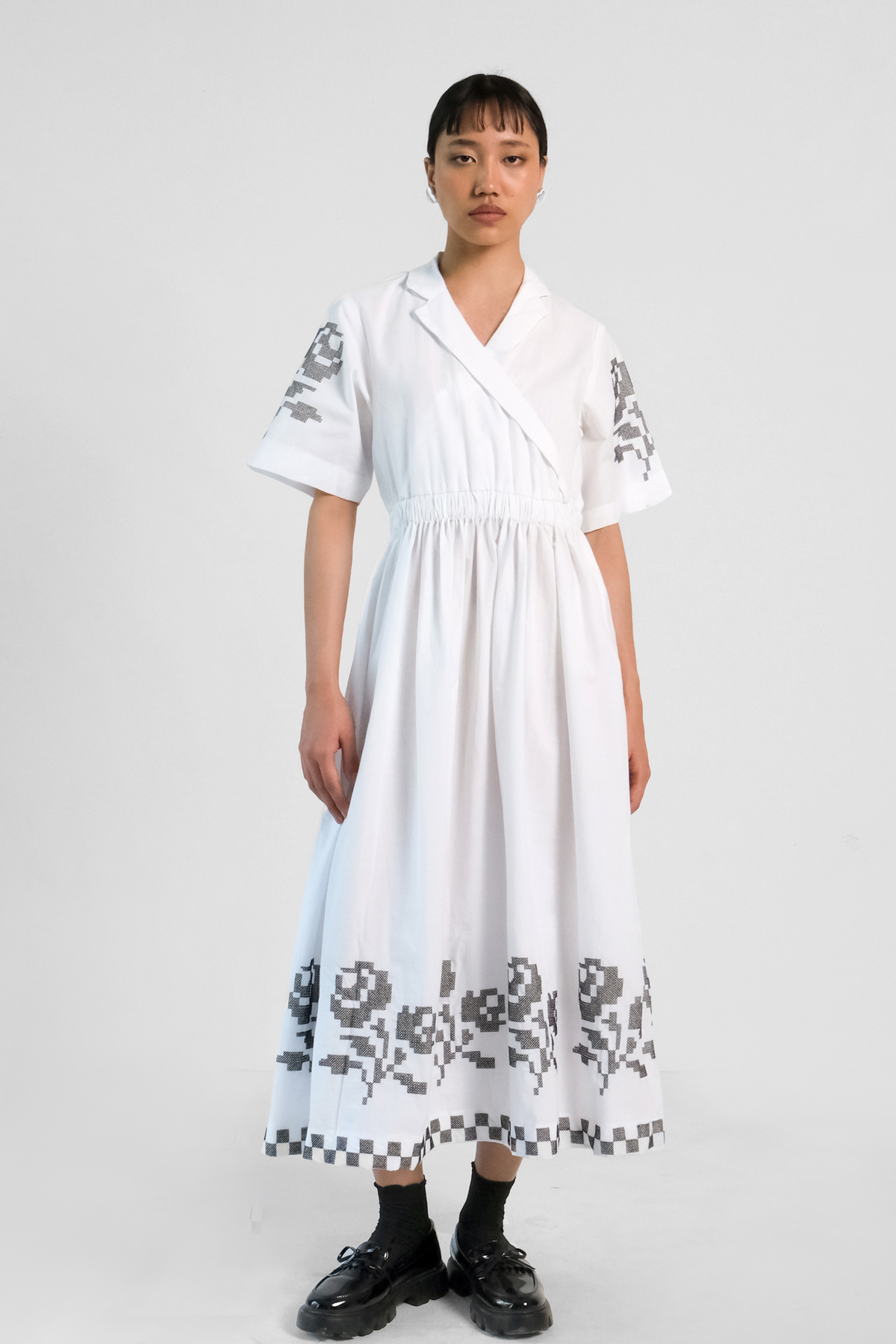 White Cross Stitch Embroidered Dress