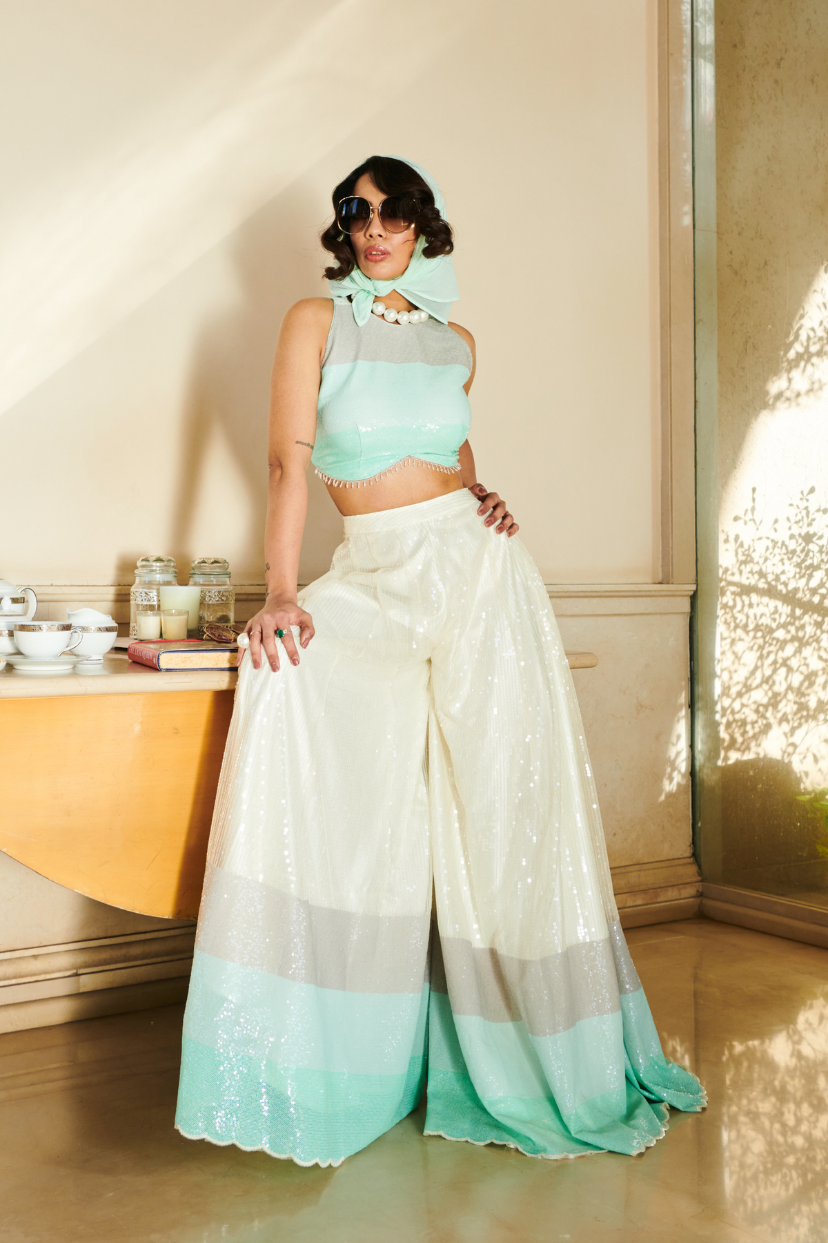 White Sequins Sharara Set