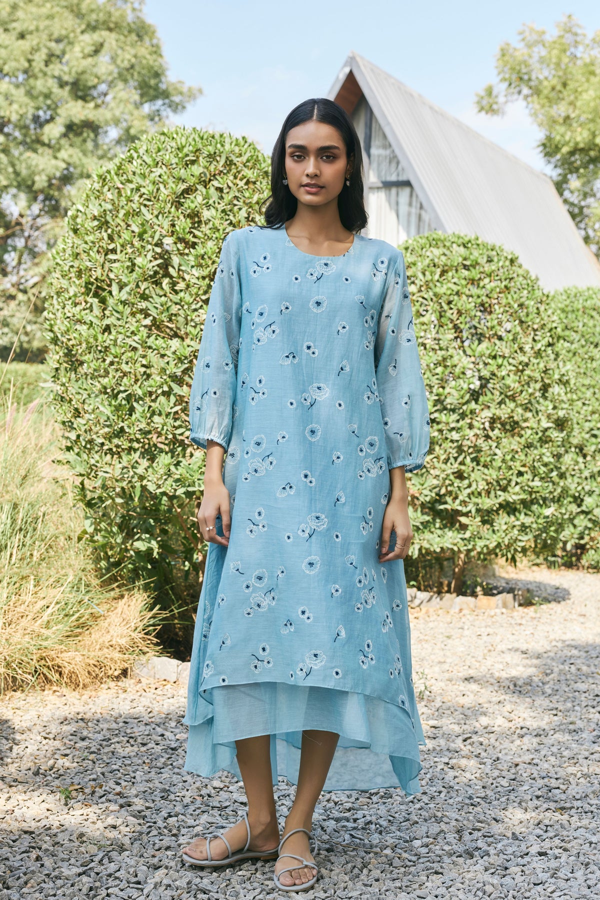 Sky Floral Embroidered Dress