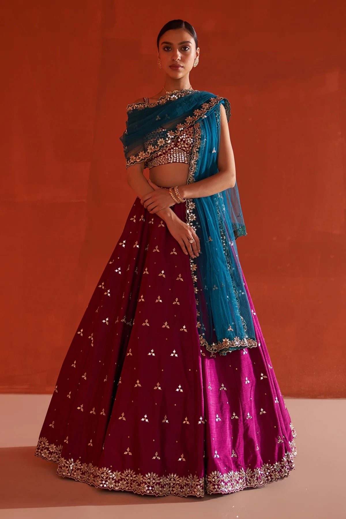 Crimson Raw Silk Lehenga Set