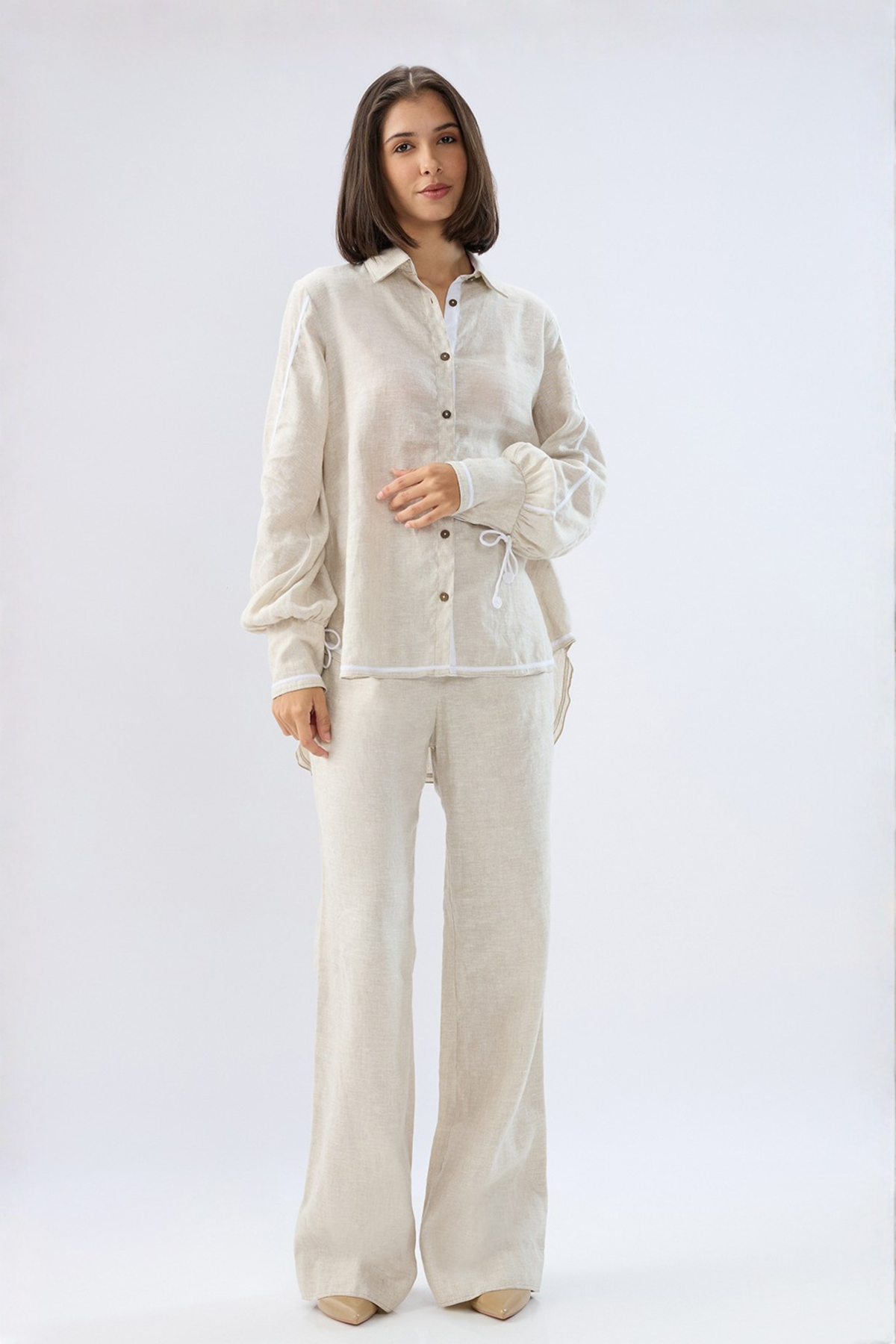 Beige Shirt Style Co-ord Set