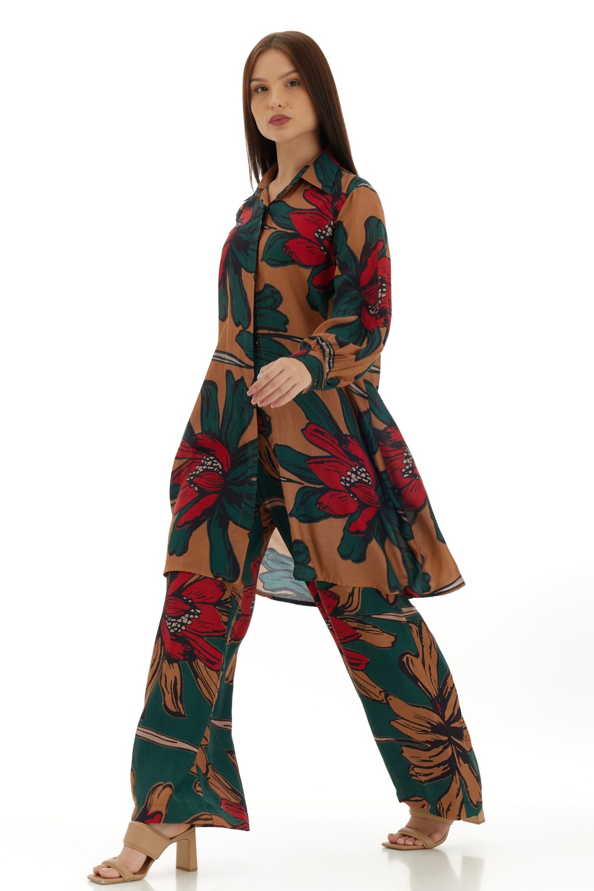 Green and Beige Floral Pants