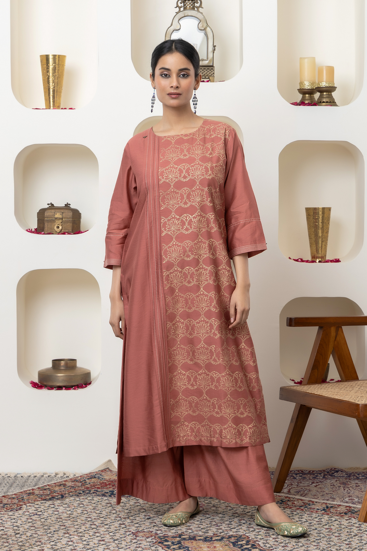 Rust Hand Block Printed Kurta Set