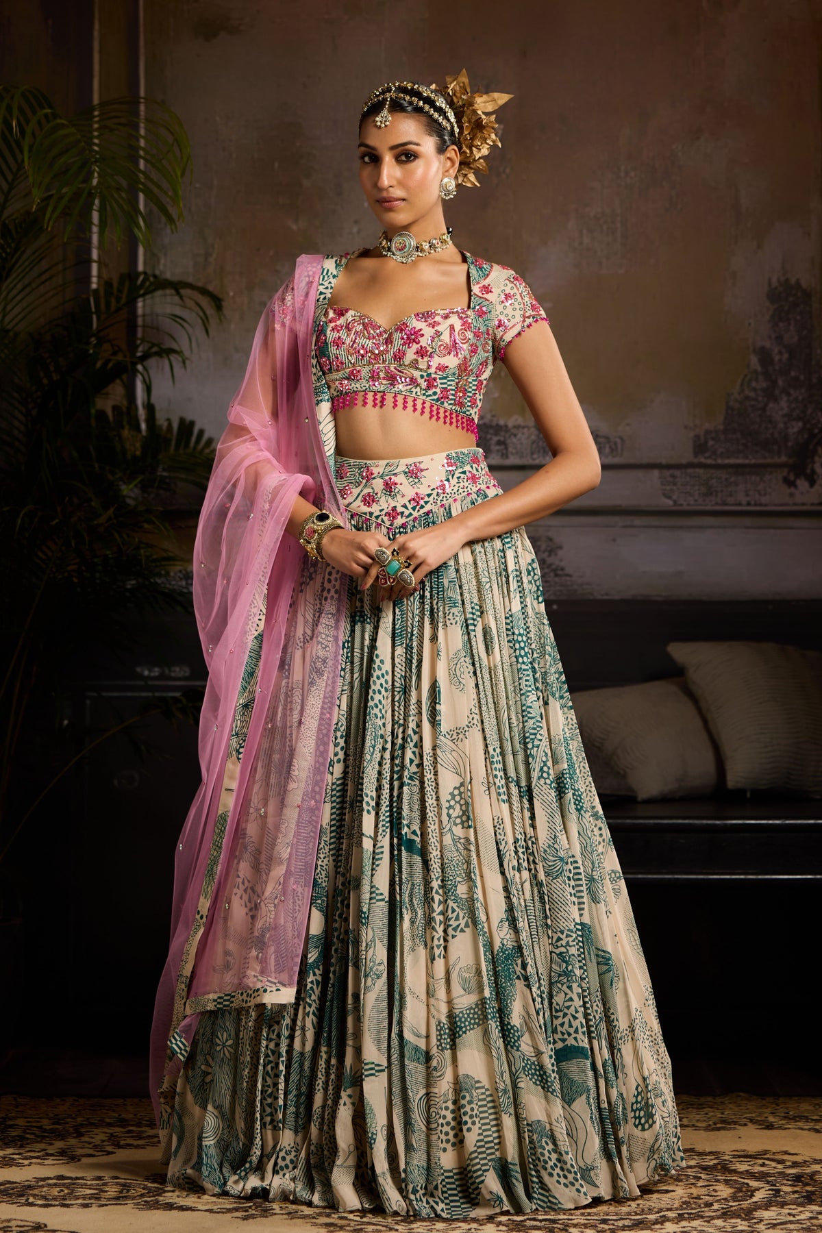Abstract Jaal Print Lehenga Set
