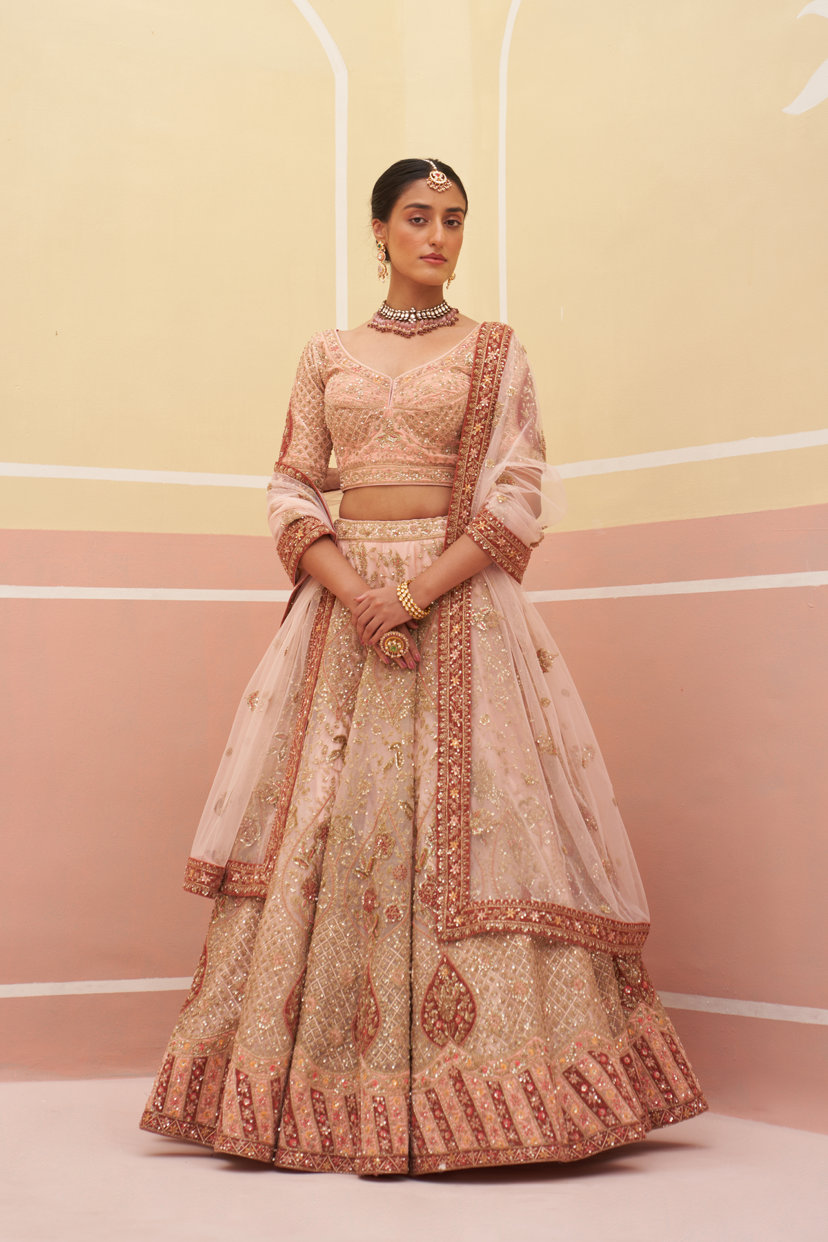 Peach Organza Lehenga Set