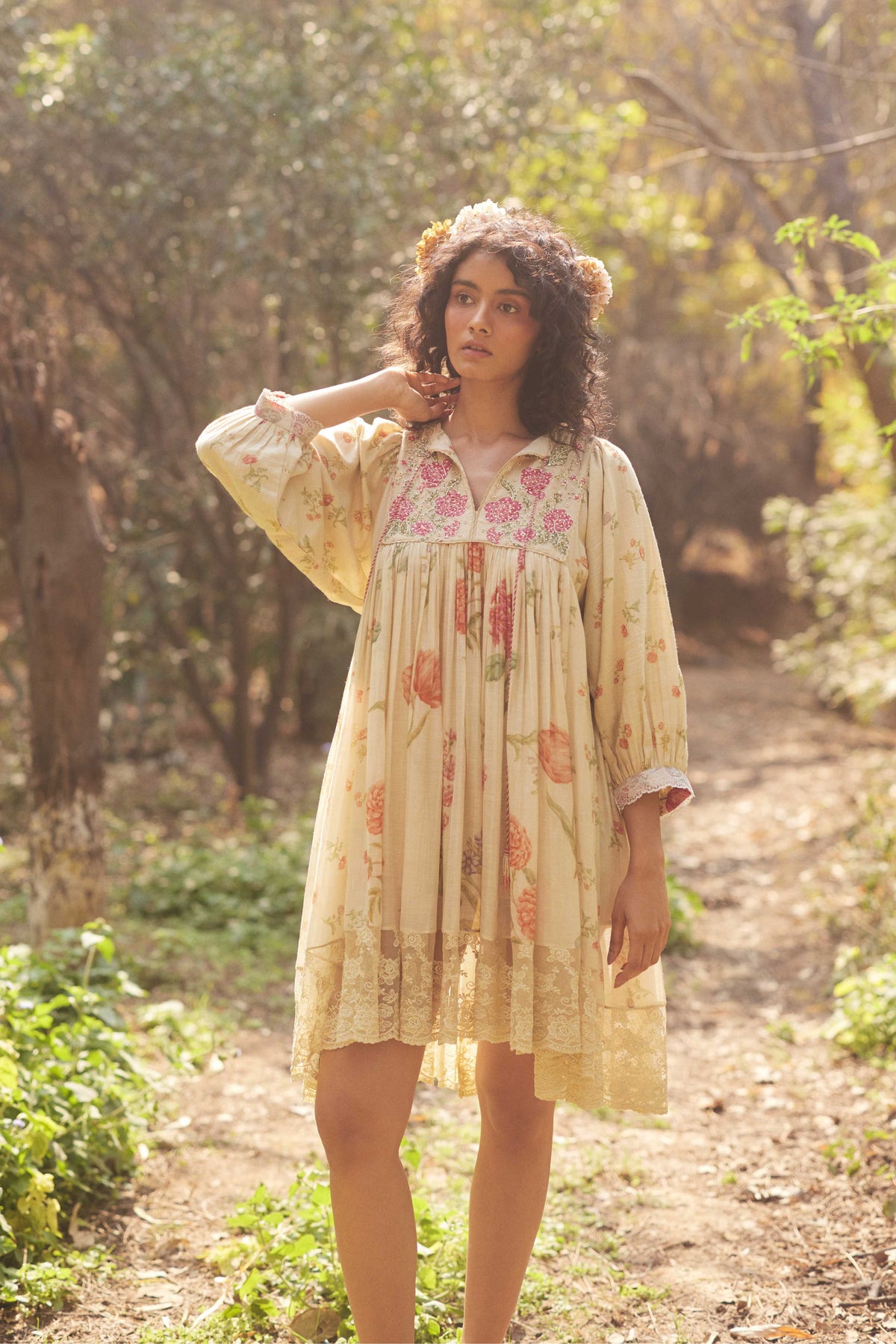 Ivory Short Dress With Scarf