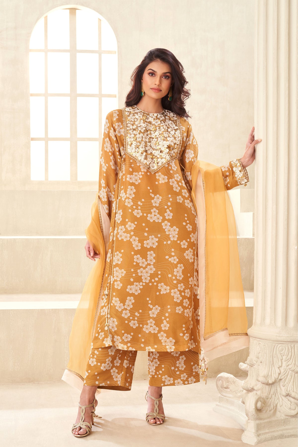 Gold Printed Kurta Set