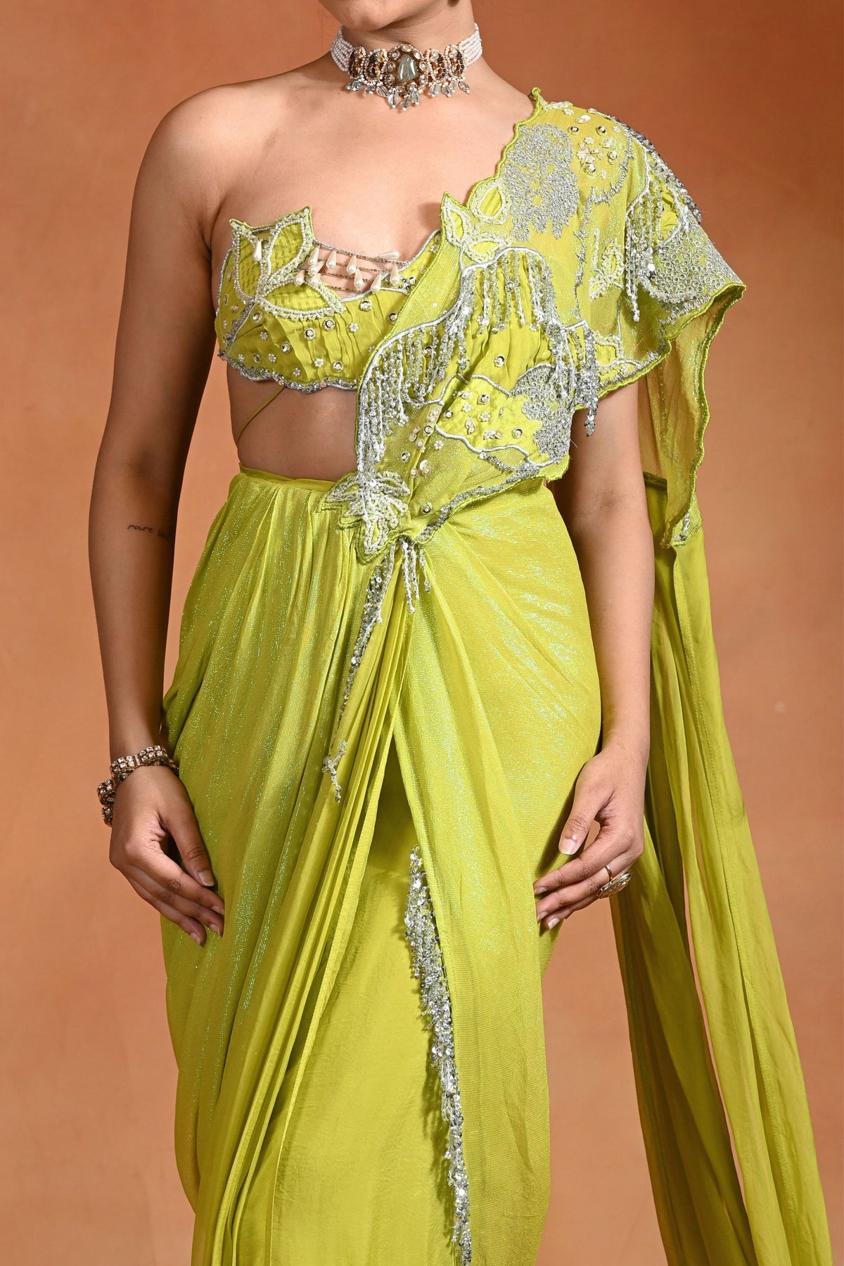 Lime Mirage Draped Saree