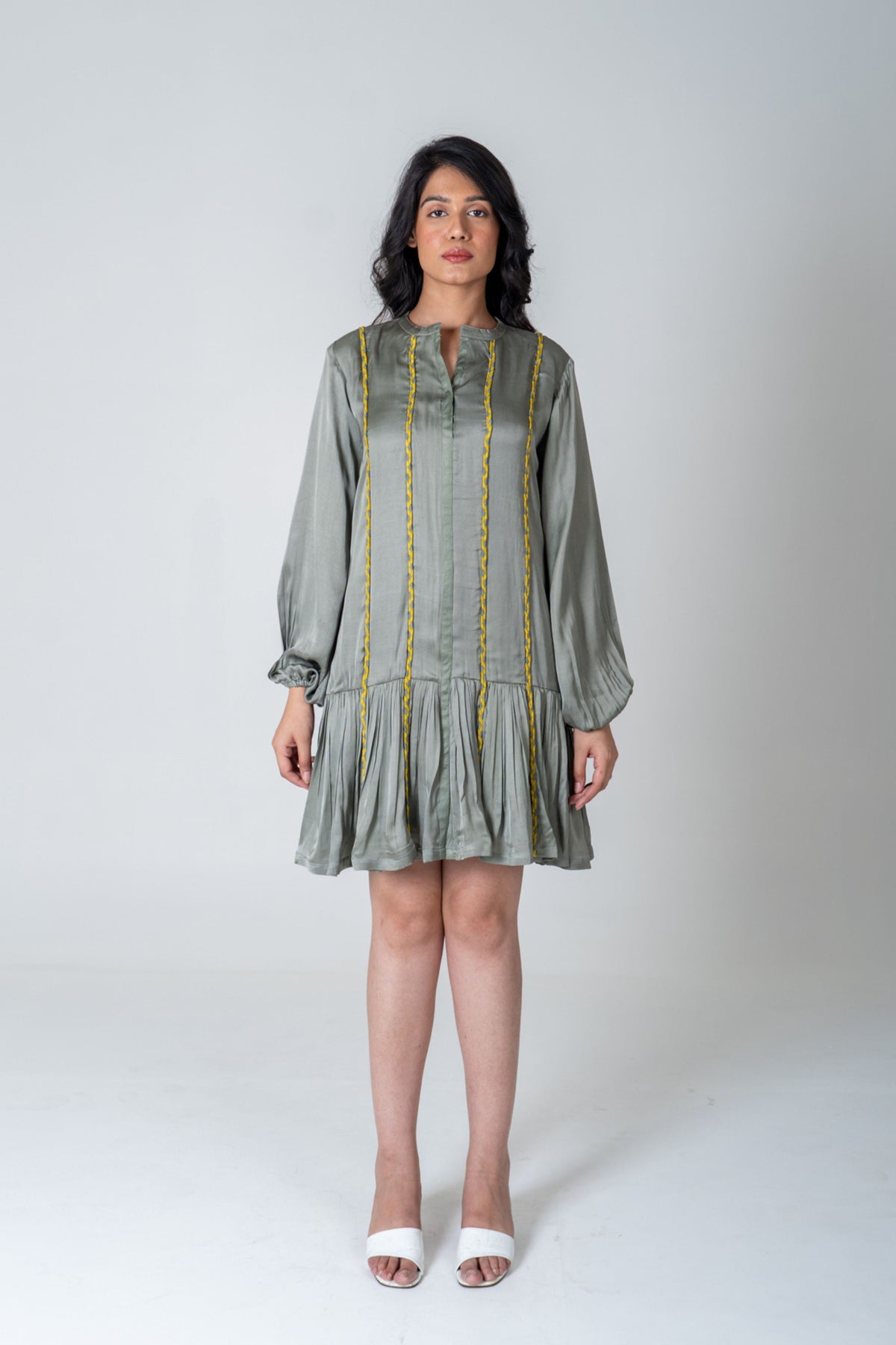Green-yellow Short Gather Dress