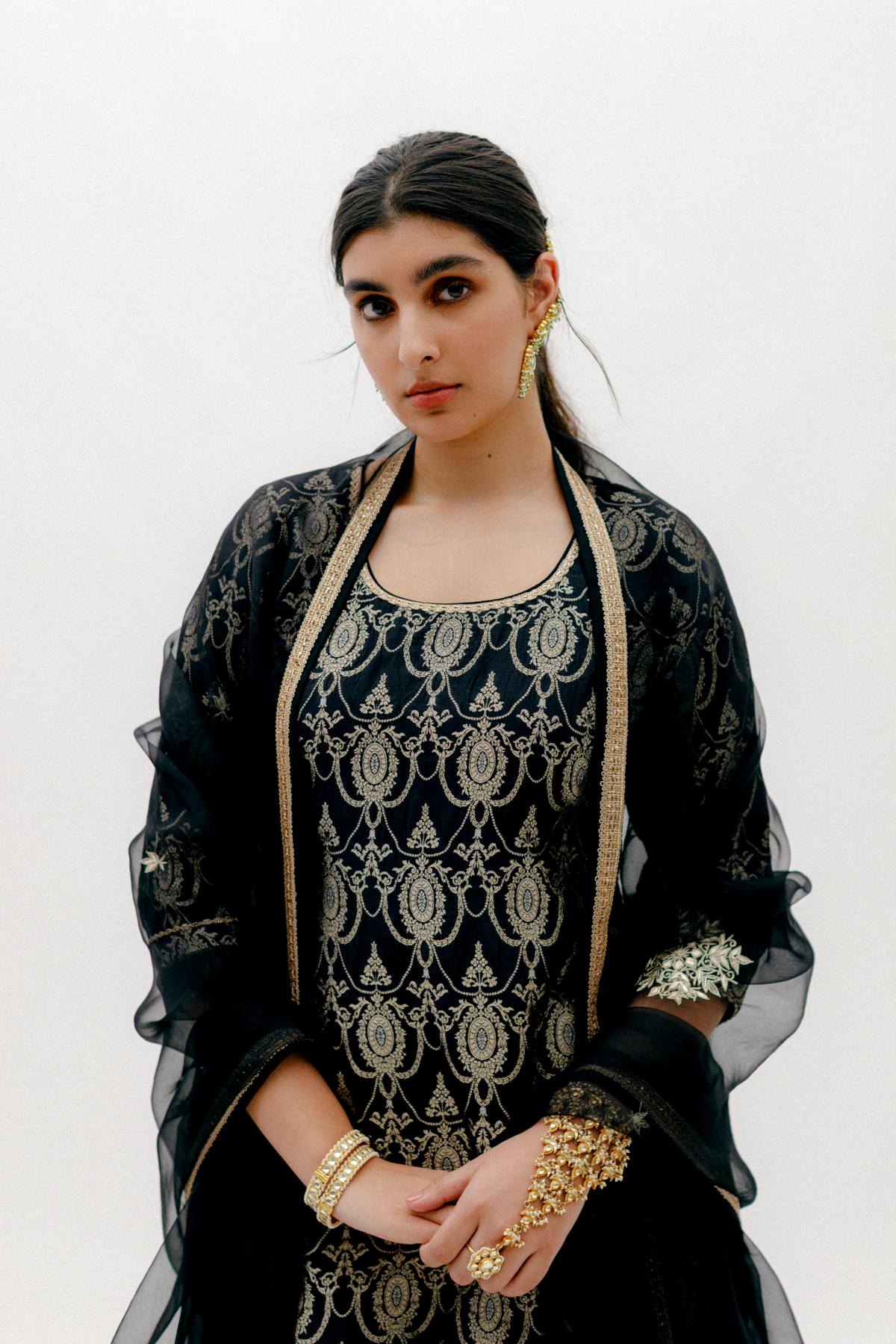 Black Brocade Short Sharara set