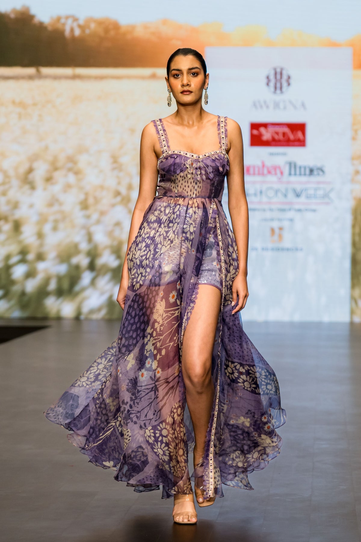 Purple Slit Gown Set
