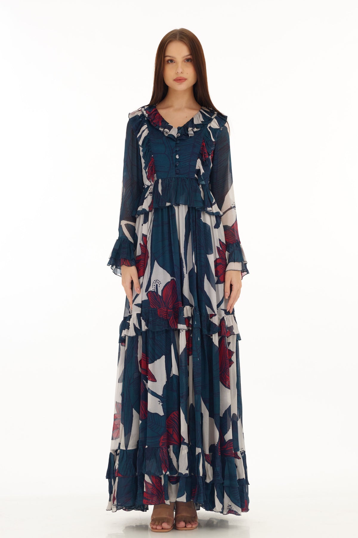 Blue and White Long Dress