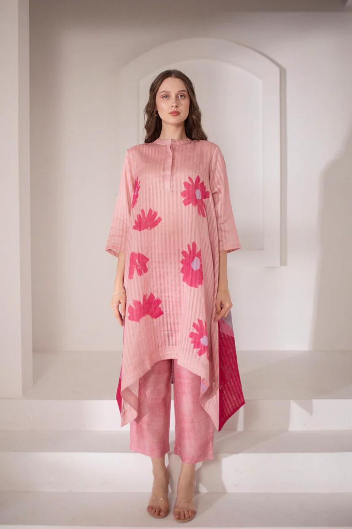 Pink Floral Print Tunics Set