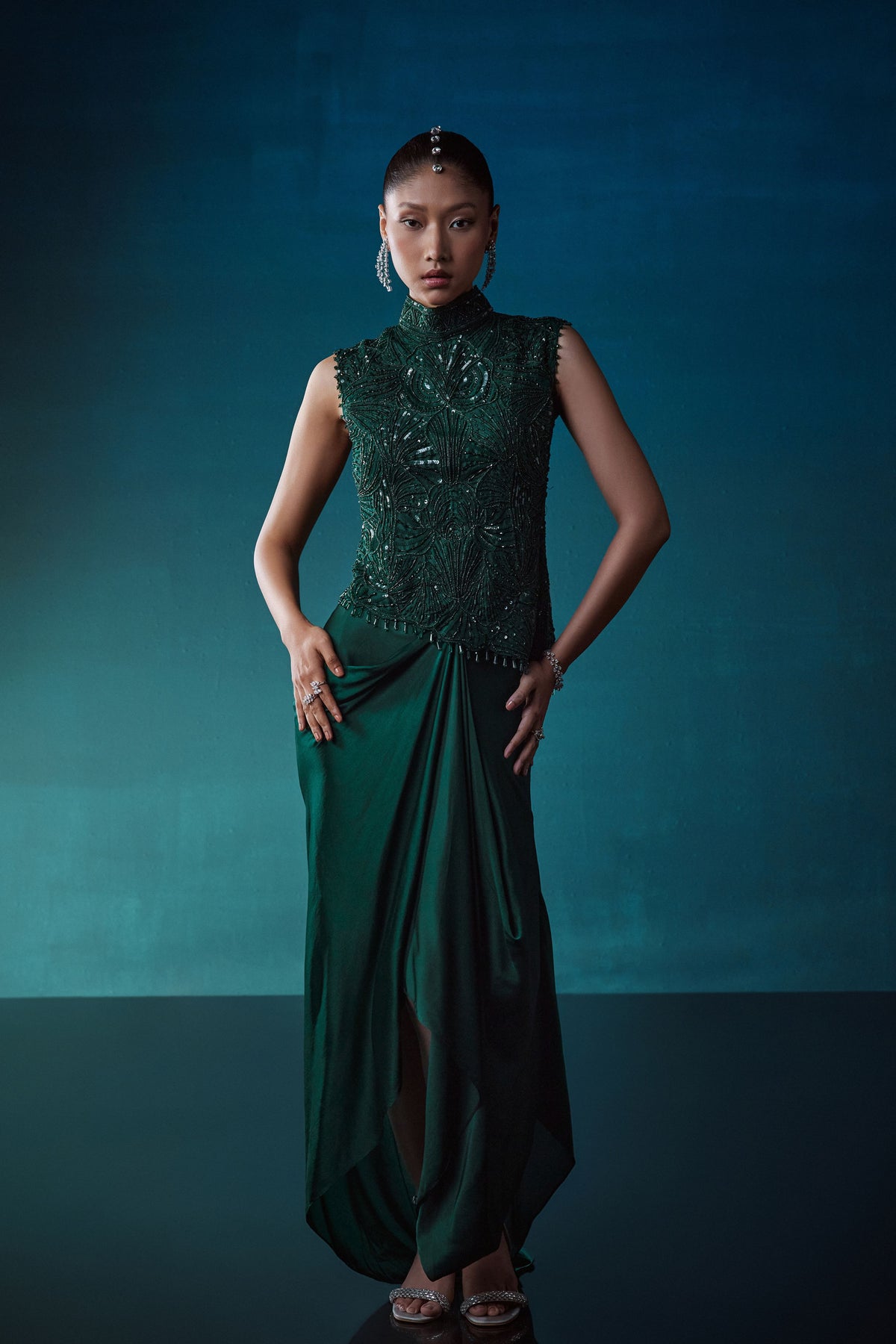 Emerald Top With Drape Skirt