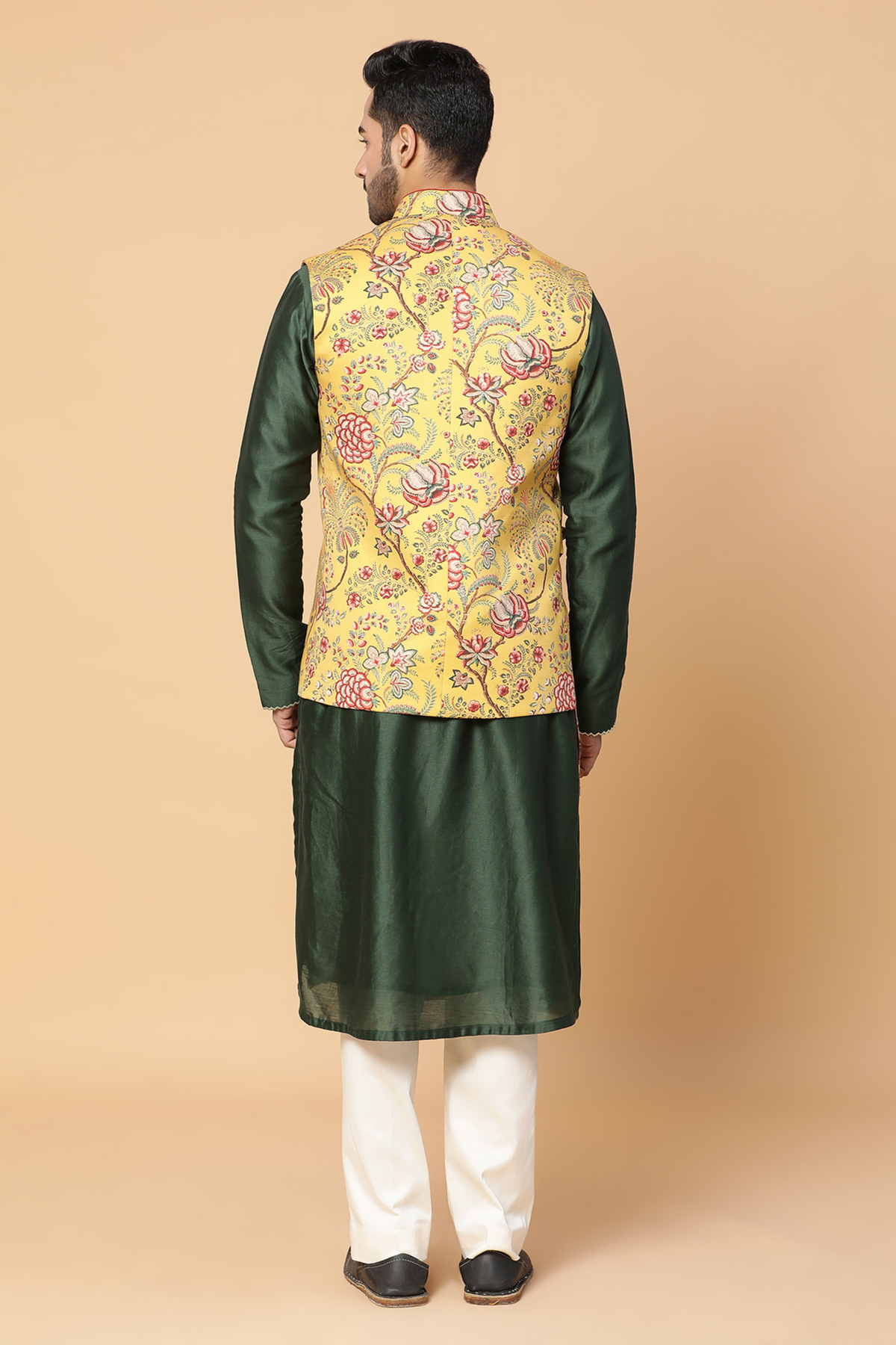 Green floral nehru jacket set