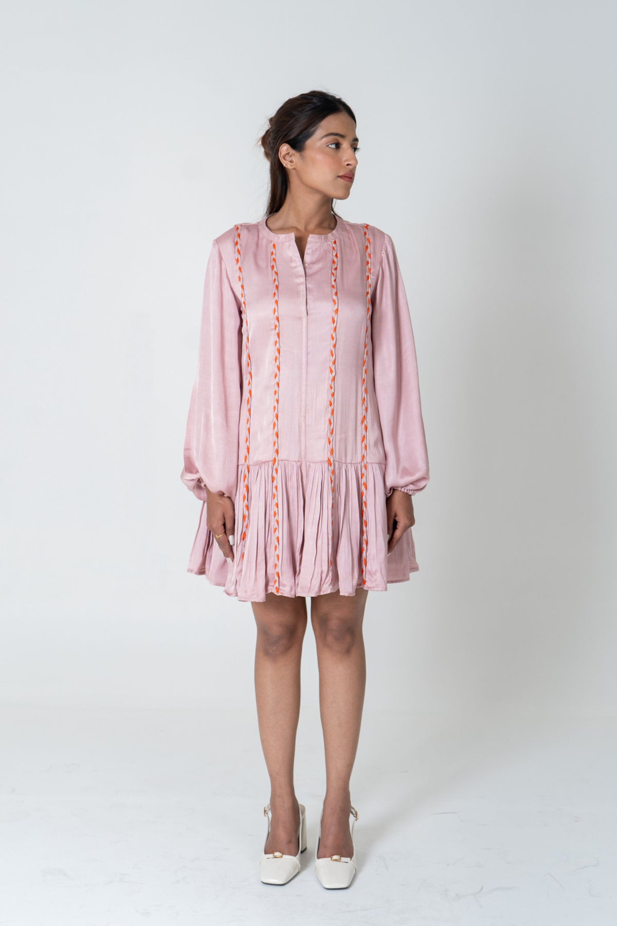 Pink-orange Short Gather Dress