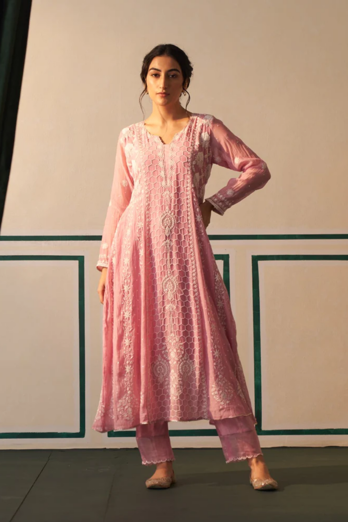 Pink  Anarkali Set