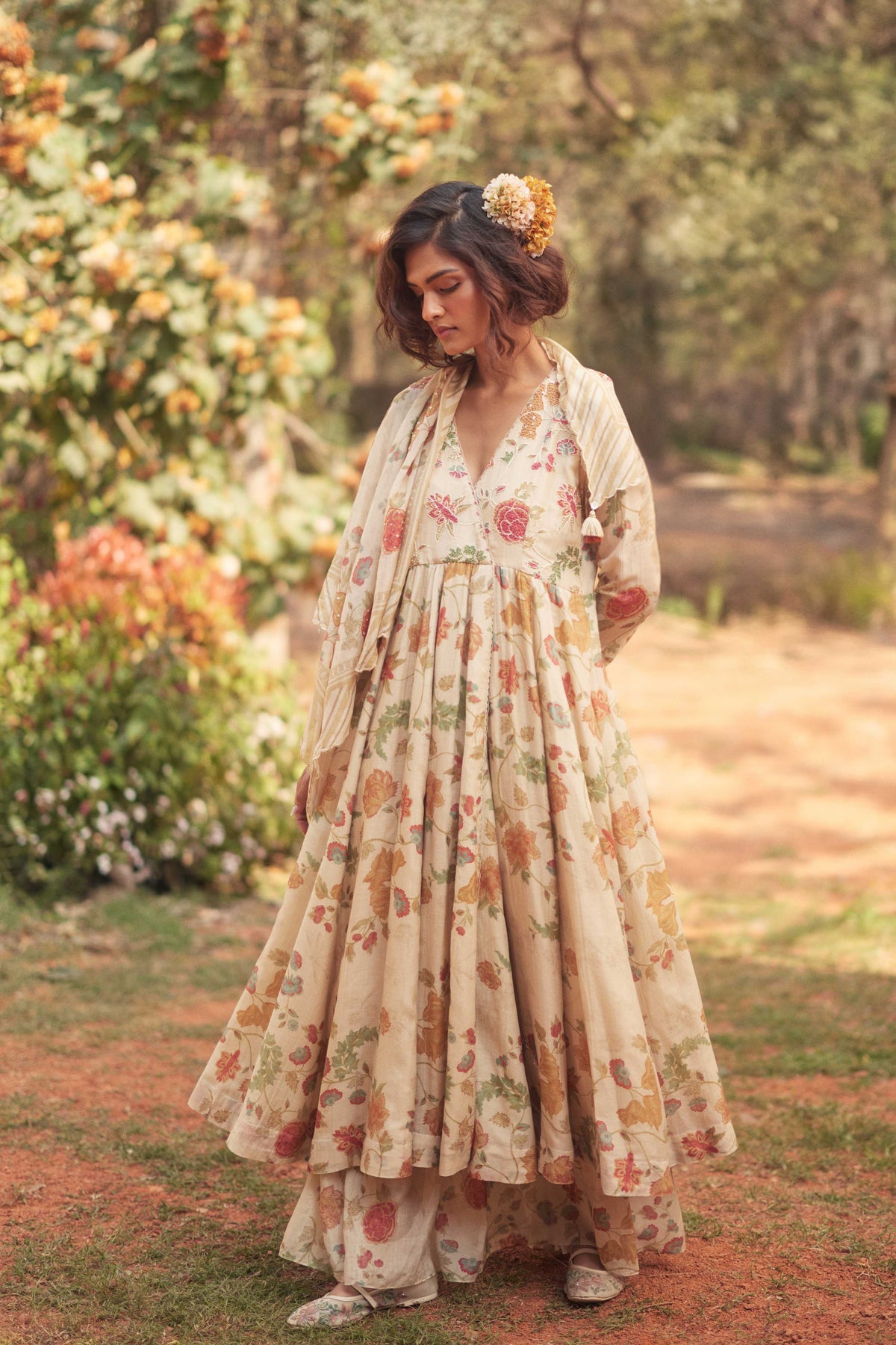 Ivory Embroidered Anarkali Set