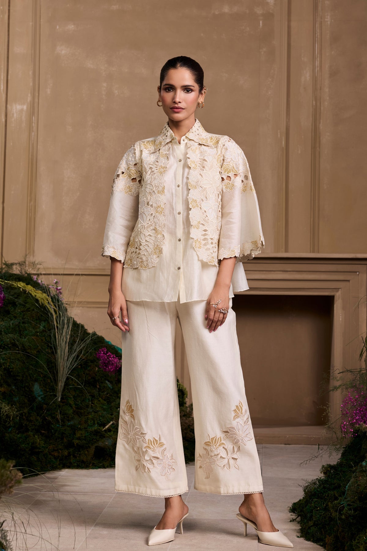 Ivory Metallic Applique Pant
