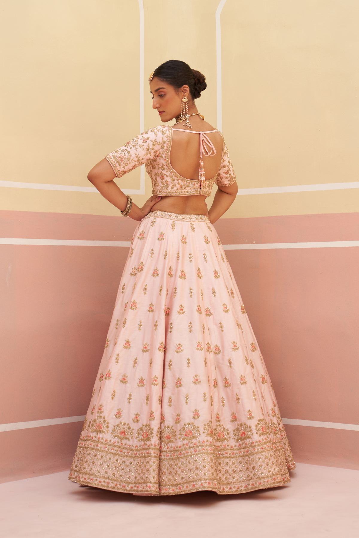 Pink Raw Silk Lehenga Set