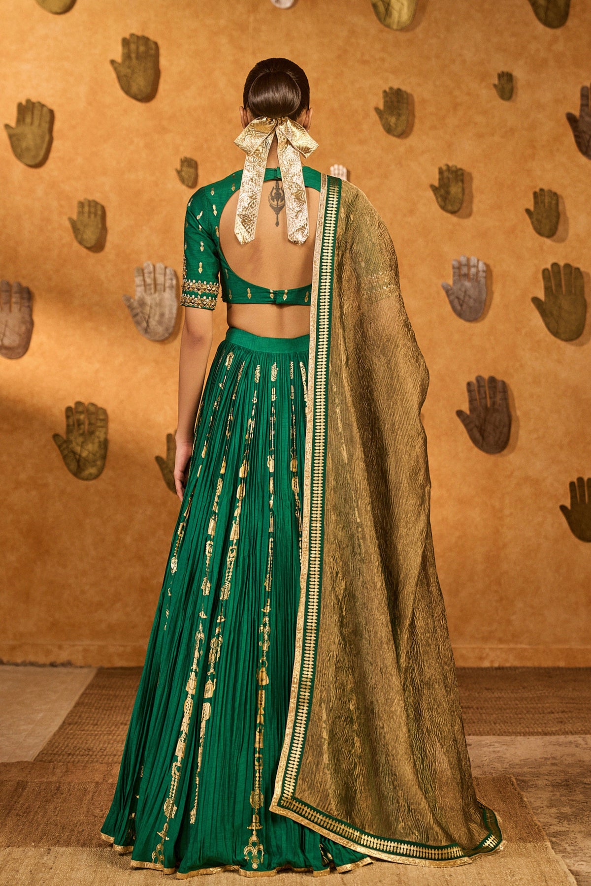 Green Totem Line Lehenga Set