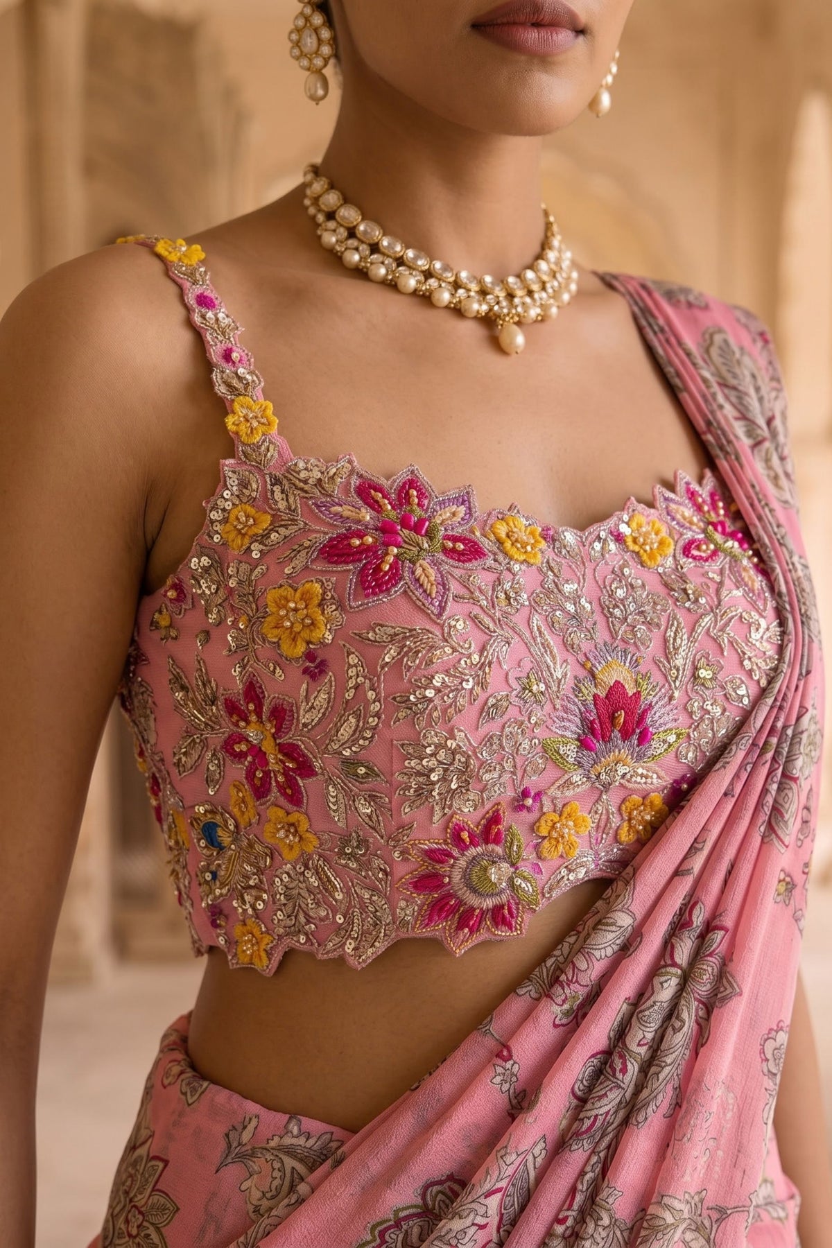 Rani Kalash Draped Saree Set