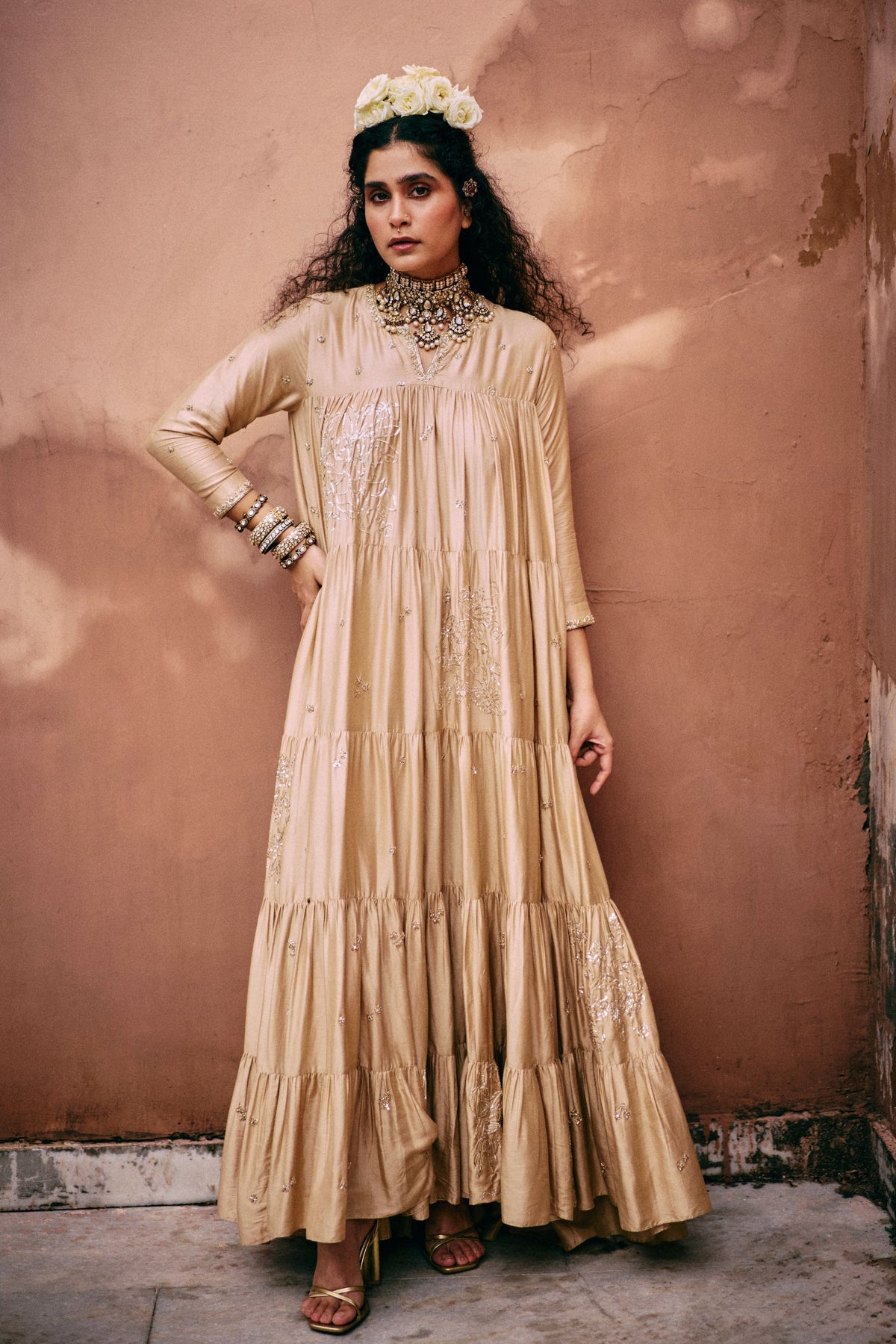 An Elegant Tiered Anarkali Set
