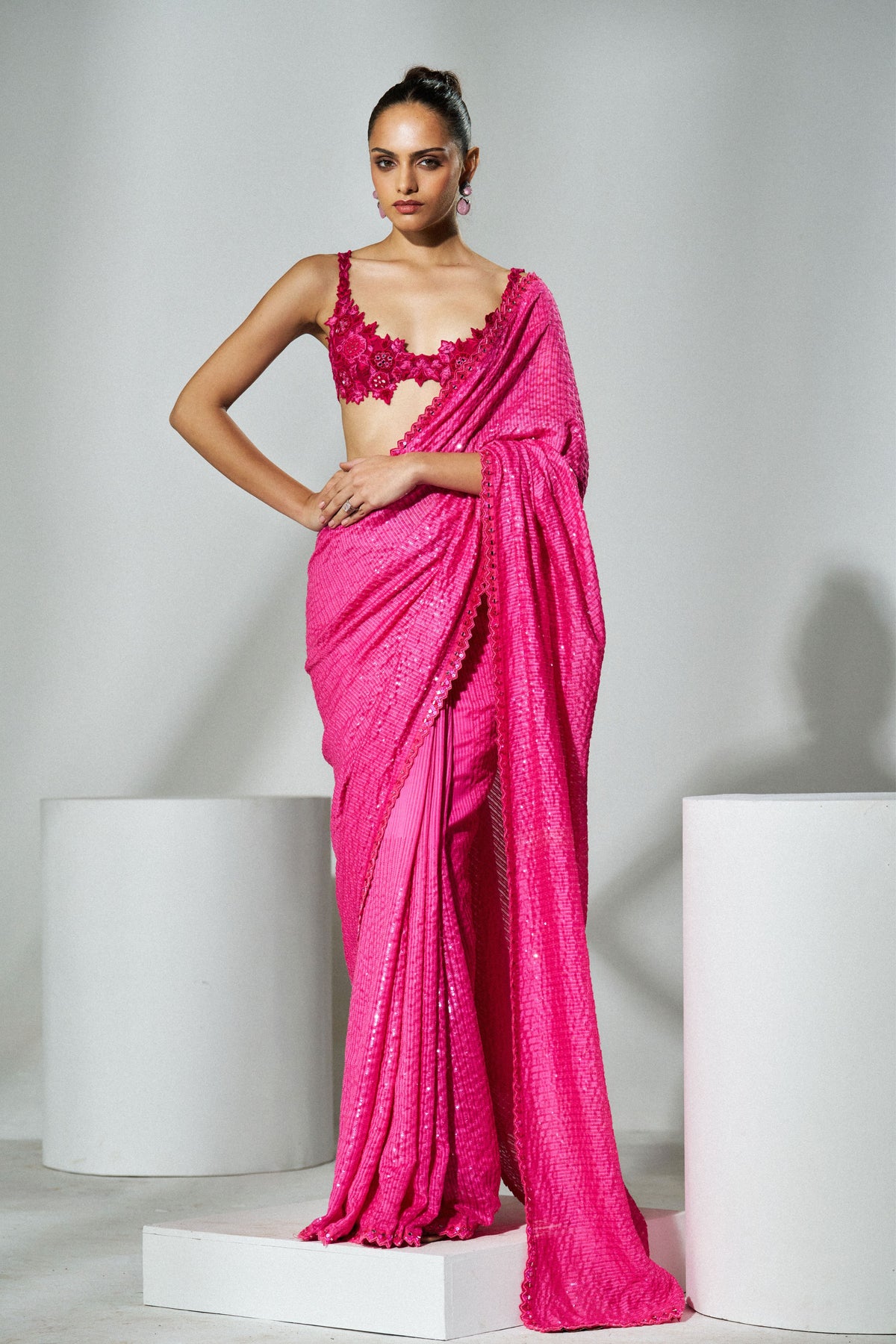 Fuchsia Pink Saree Set