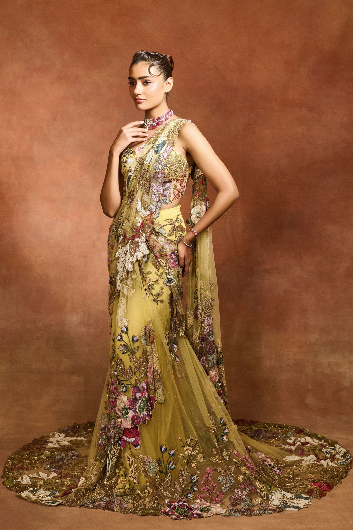 Ethereal Bloom Yellow Trail Saree