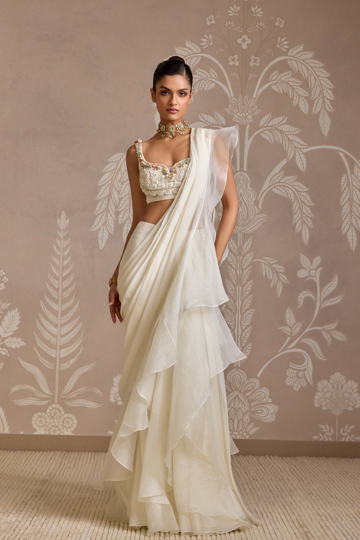 Ivory Drape Saree Set
